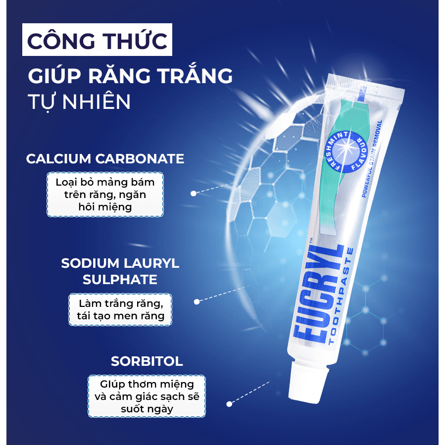 Mô tả Combo 2 Kem đánh răng ( 62gx2) + bột đánh răng Eucryl ( 50g) hỗ trợ làm trắng răng - 1