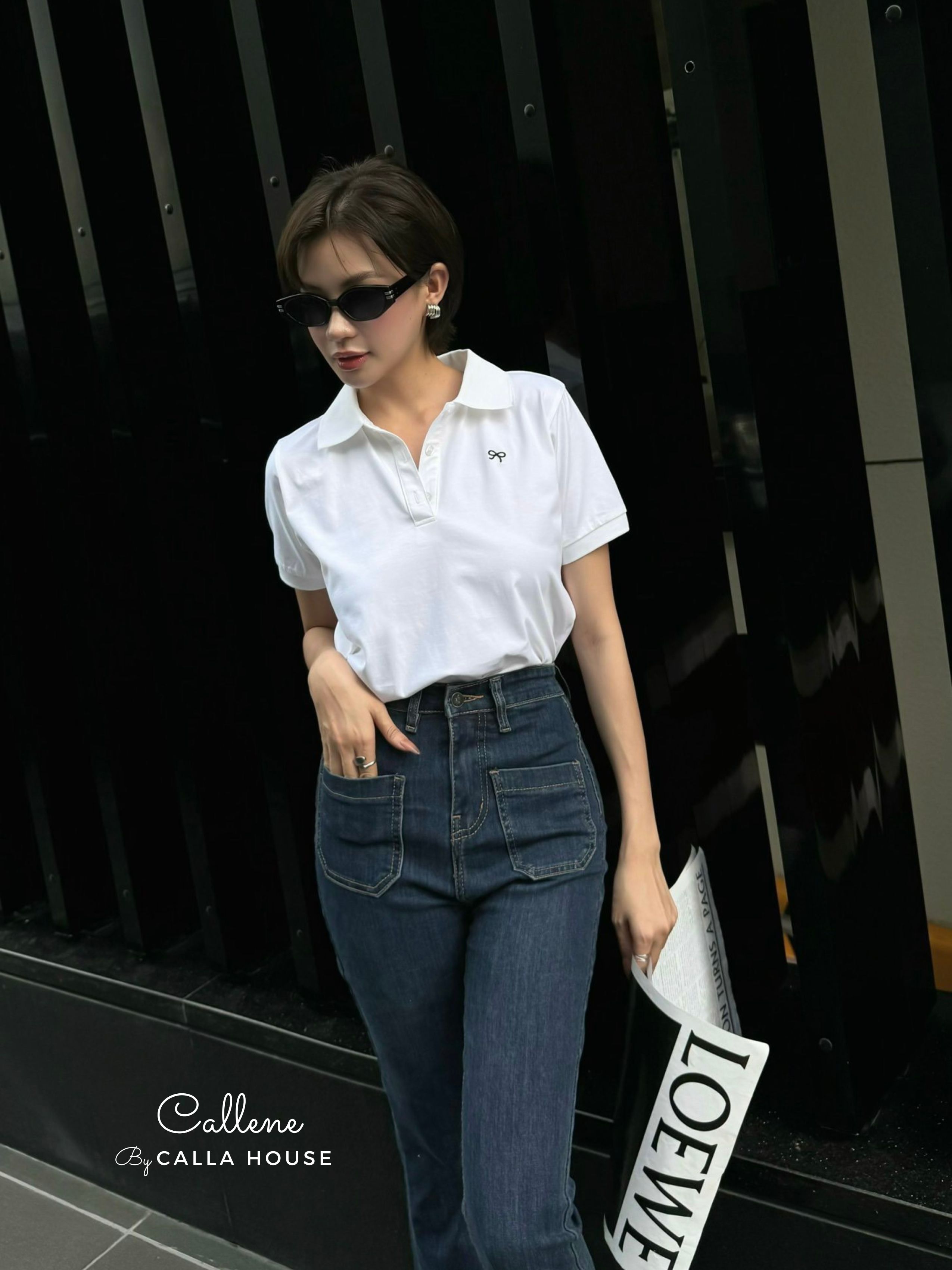Mô tả Áo thun cổ polo thêu nơ thời trang Callene (L2472) - 1