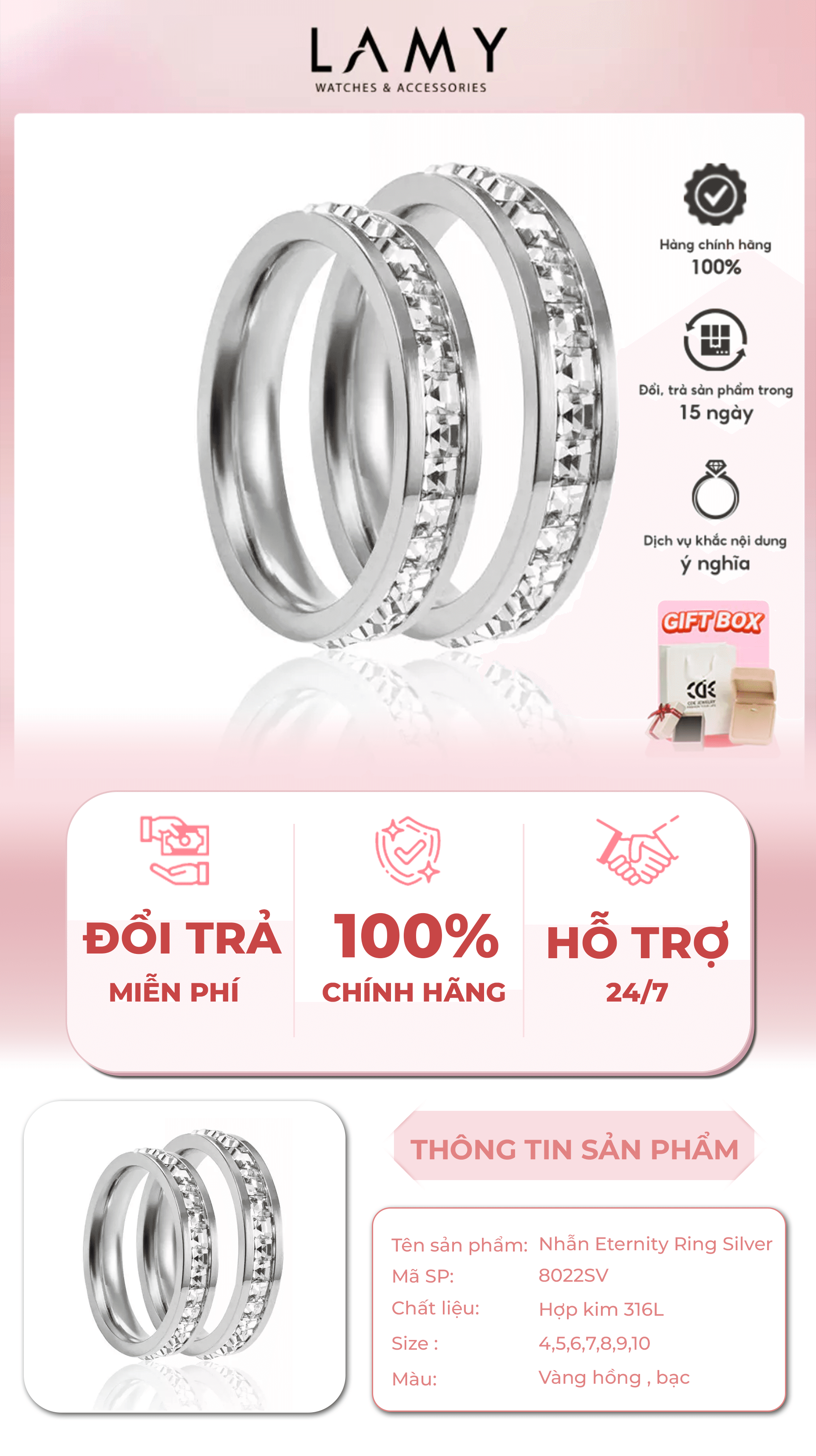 Mô tả Nhẫn nam nữ CDE Eternity Ring Silver CDE8022SV - Nhẫn nam nữ Lamy - 1