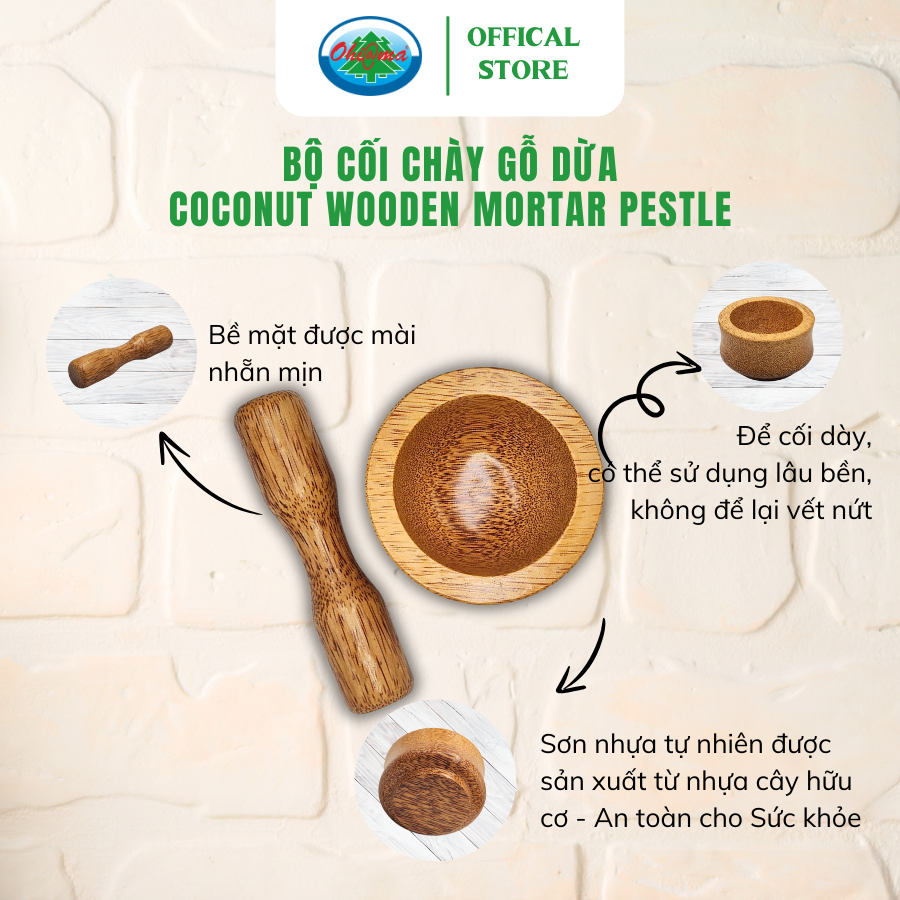 Mô tả Bộ Cối Chày Gỗ Dừa Ohiama Coconut Wooden Mortar Pestle | Dụng Cụ Nhà Bếp, Đồ Thủ Công Hàng VNXK, Tết - 1