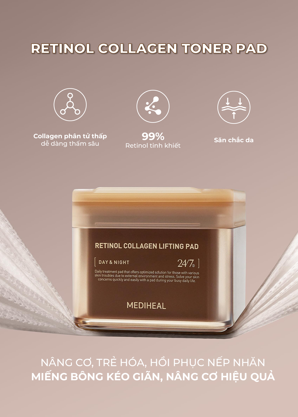 Hộp 100 miếng toner pad Mediheal Mờ nếp nhăn, săn chắc da Collagen retinol  lifting pad 180ml | Shopee Việt Nam