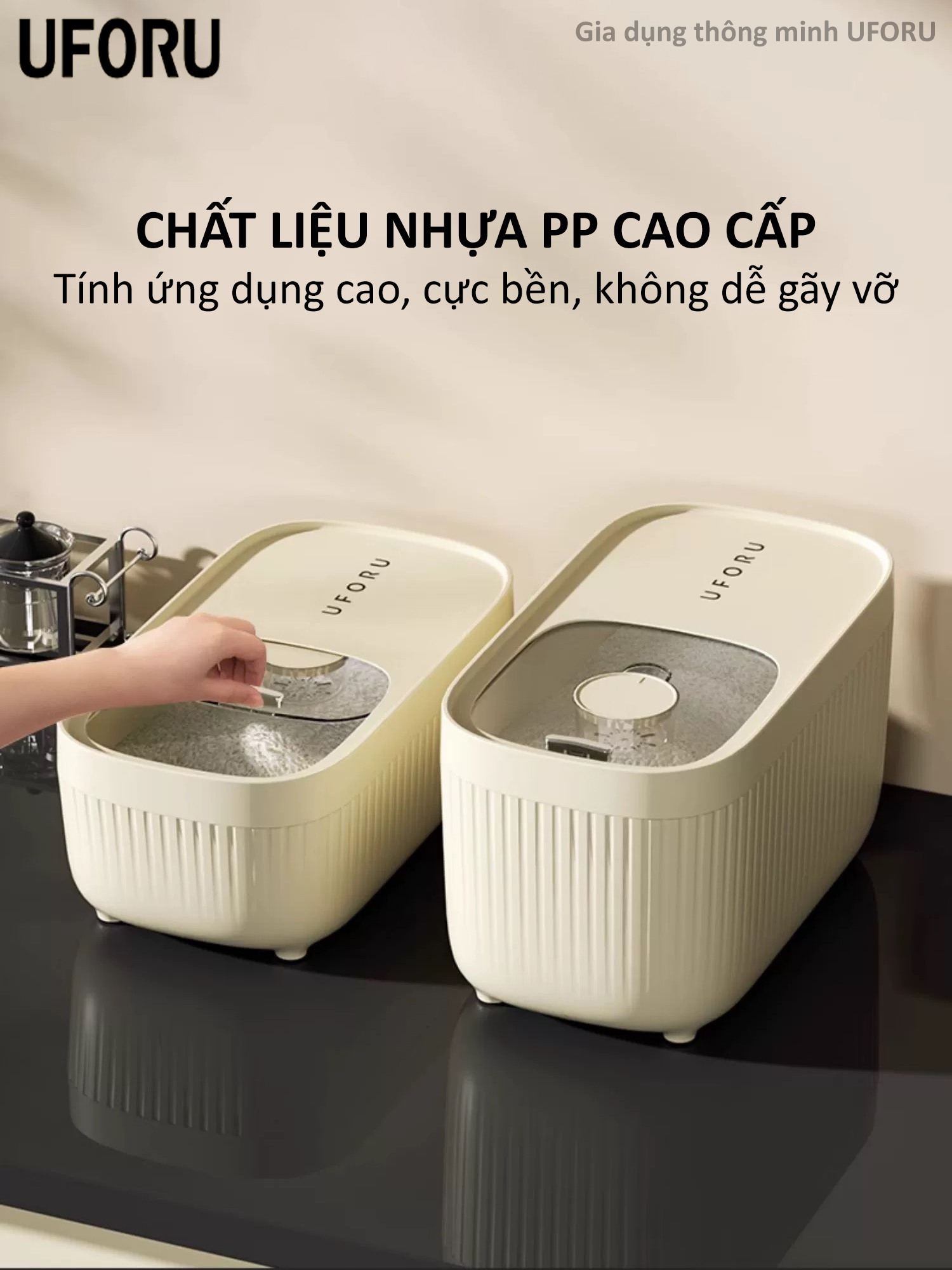 Thùng đựng gạo nhà bếp thông minh chống ẩm mốc uforu nhiều kích cỡ 5kg 10kg 15kg - UF309