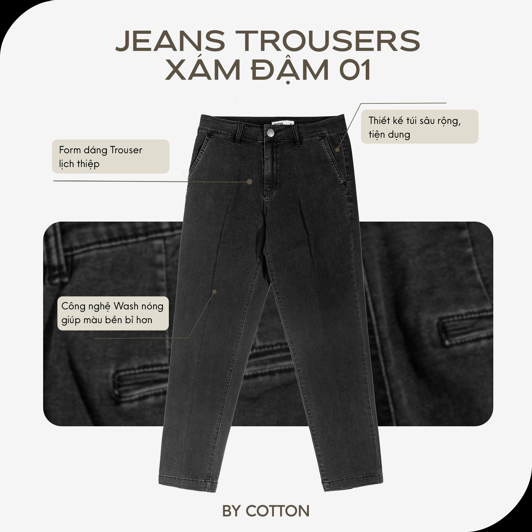 Mô tả Quần Jeans Dài Nam Cao Cấp Form Quần Trousers 01 Thoải Mái 3 Màu  BY COTTON - 1