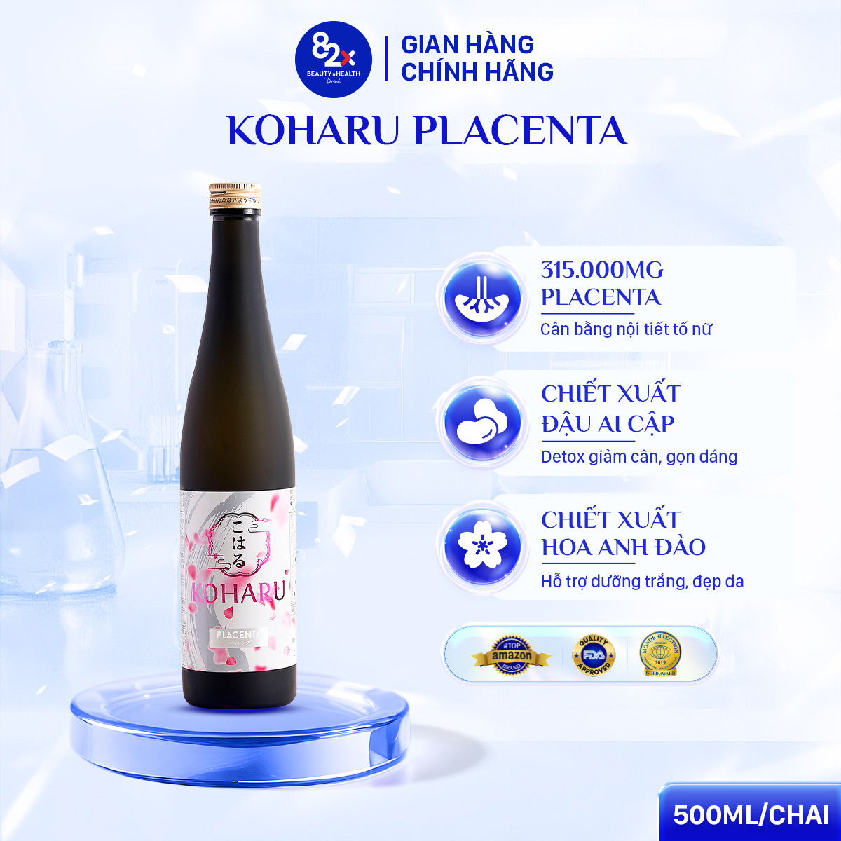 Mô tả [Date 8/2025] Nước Uống Đẹp Da 82X KOHARU PLACENTA Nhật Bản Chai 500ml - Cân Bằng Nội Tiết Tố Nữ, Sáng Da - 1