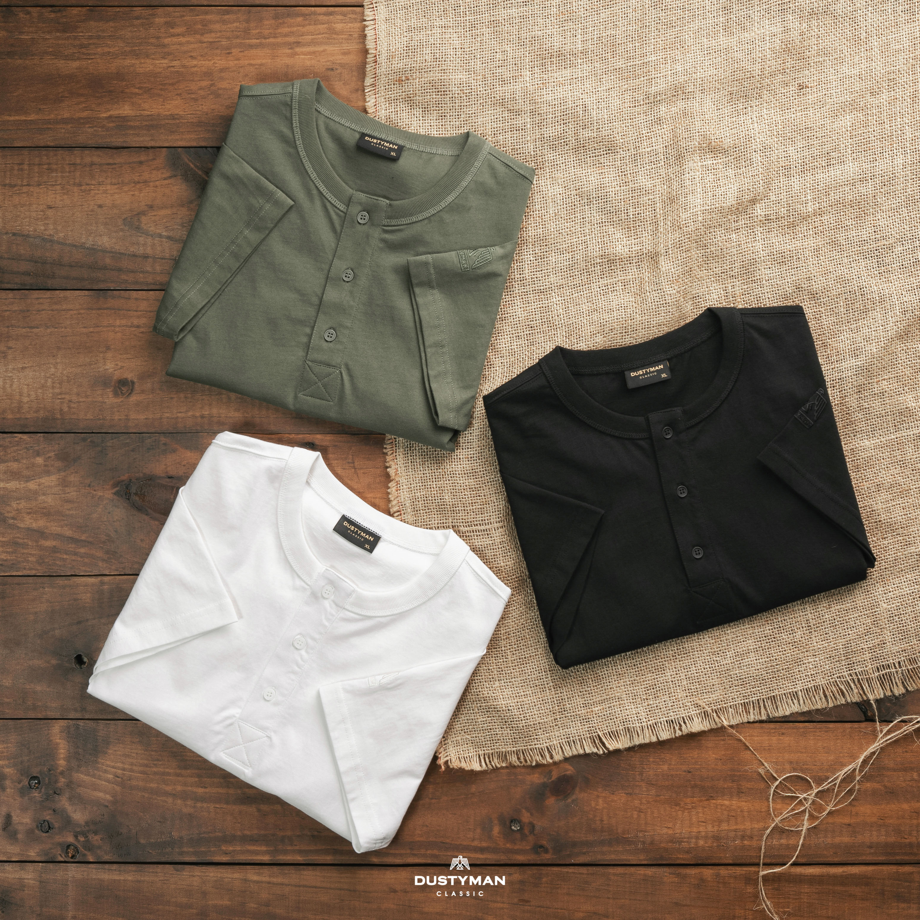 Mô tả Áo Thun Nam Henley Cổ Điển DUSTYMAN - Vải 100% Cotton - Form Regular Fit - 1