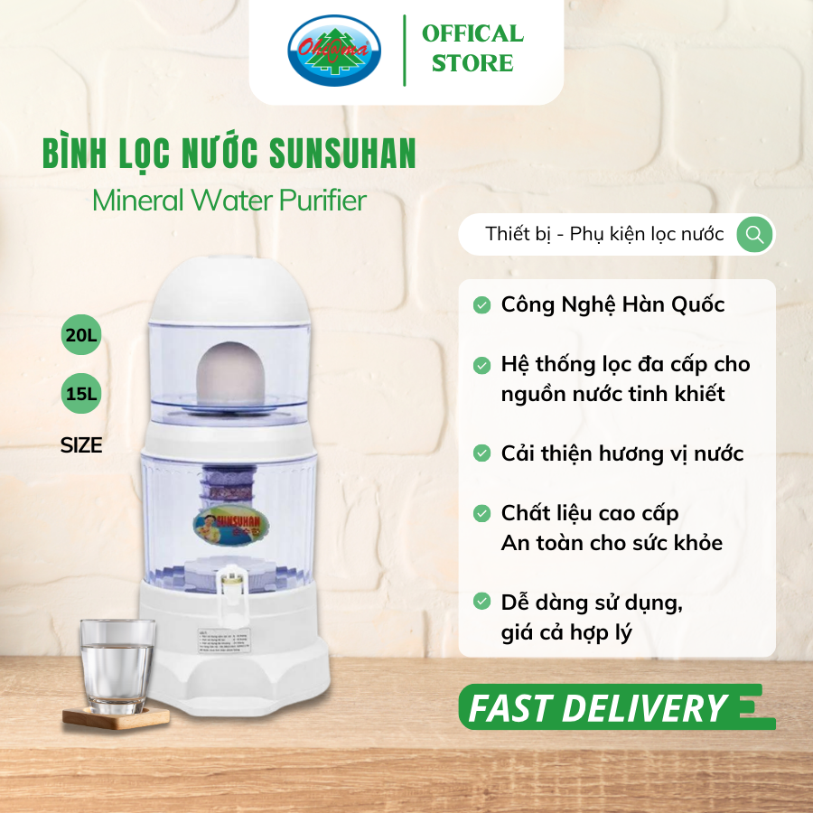 Mô tả Bình Lọc Nước Sunsuhan Mineral Water Purifier 15L - Nấm Sứ Ceramic và Lõi Lọc 5 Tầng | Ohiama - 1