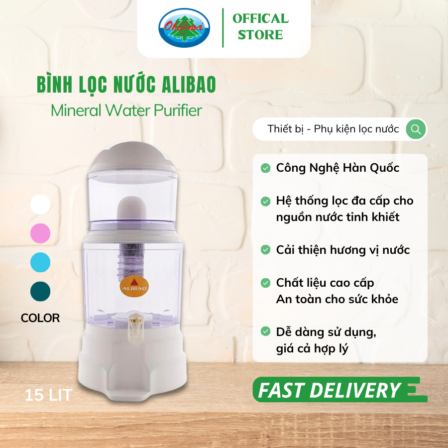Mô tả Bình Lọc Nước Uống Alibao Mineral Water Purifier 15L Nấm Sứ Ceramic và Lõi Lọc 5 Tầng | Ohiama - 1