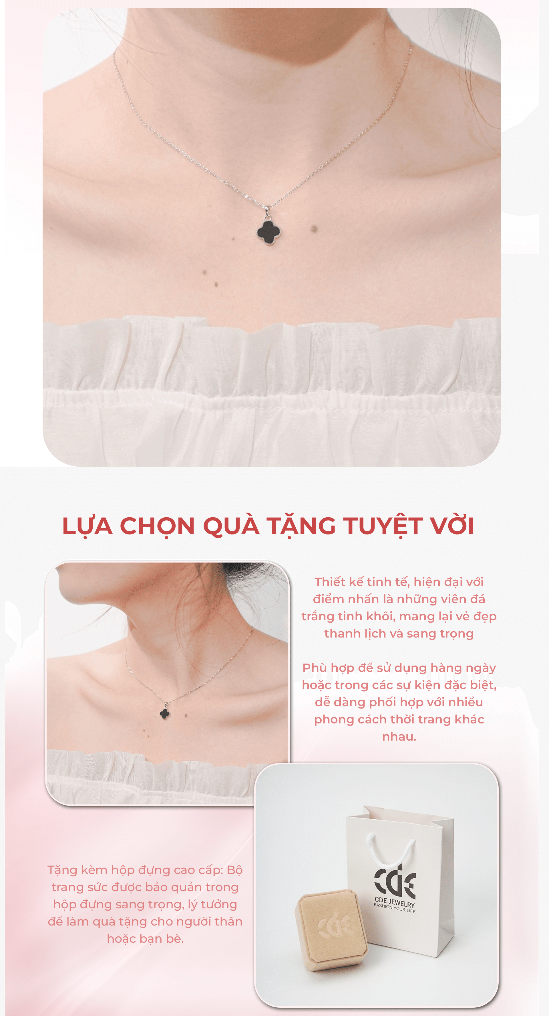 Mô tả Dây chuyền nữ Lamy CDE Black Onyx Flower Silver Necklace CDE6392SV - 5