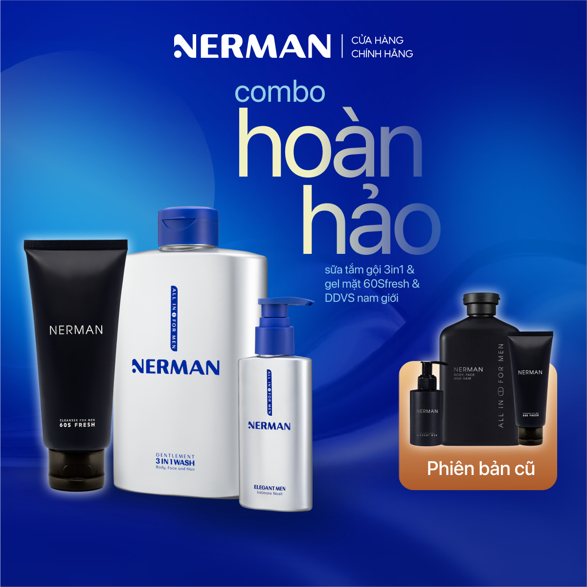 Mô tả Combo Hoàn Hảo Nerman - Sữa tắm gội cho nam 350ml &Gel rửa mặt 60S Fresh 100ml & DDVS nam giới 100ml - 1