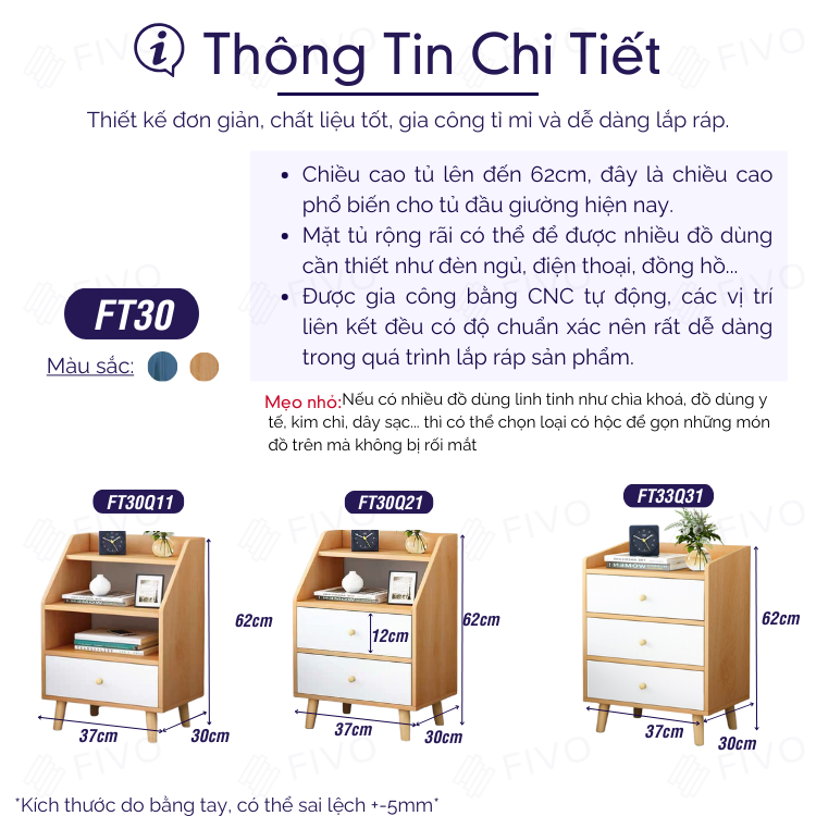 Mô tả Kệ Tủ Đầu Giường Gỗ Mini Nhiều Ngăn Đẹp Hiện Đại FIVO Phong Cách Châu Âu Sang Trọng, Phù Hợp Cho Mọi Kiểu Phòng - 6
