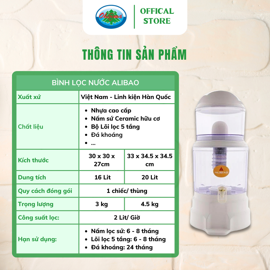Mô tả Bình Lọc Nước Uống Alibao Mineral Water Purifier 15L Nấm Sứ Ceramic và Lõi Lọc 5 Tầng | Ohiama - 3