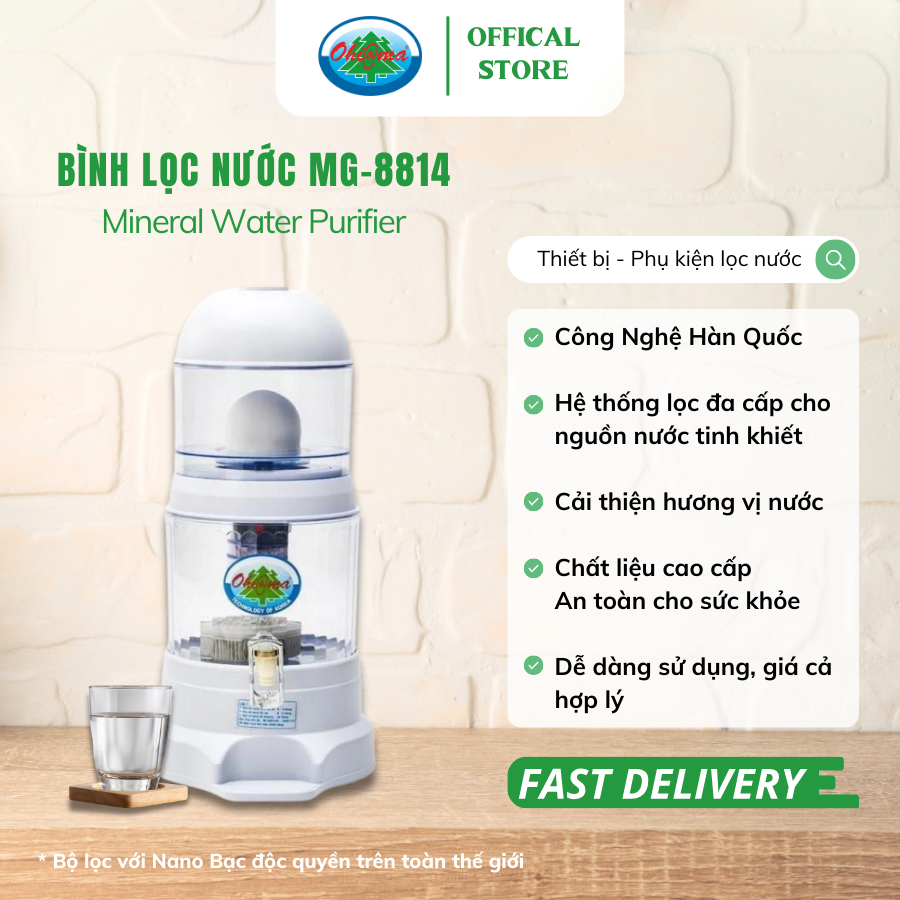 Mô tả Bình Lọc Nước Ohiama Mineral Water Purifier MG-8814 16 Lit - Nấm Sứ Ceramic và Lõi Lọc 5 Tầng - 1