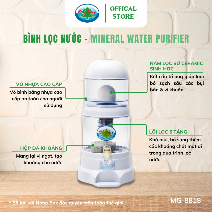 Mô tả Bình Lọc Nước Ohiama Mineral Water Purifier MG-8818 20 Lit - Nấm Sứ Ceramic và Lõi Lọc 5 Tầng - 2