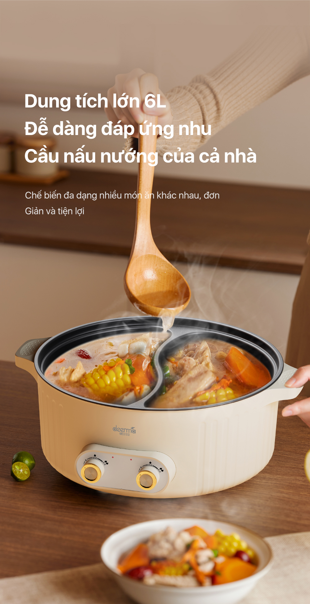 Mô tả Nồi lẩu điện đa năng 2 ngăn Deerma DG50W chống dính, dung tích lớn 6L công suất 2000W - Bảo hành 12 tháng - 9