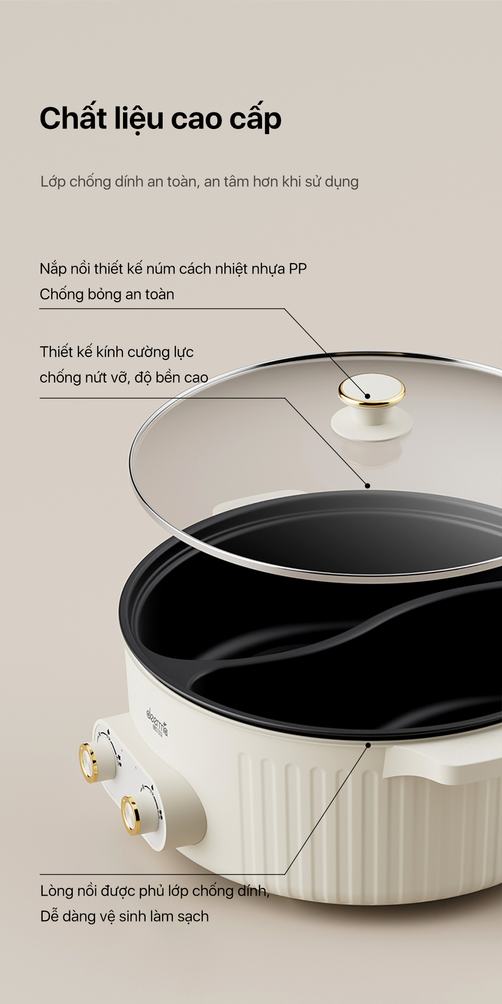 Mô tả Nồi lẩu điện đa năng 2 ngăn Deerma DG50W chống dính, dung tích lớn 6L công suất 2000W - Bảo hành 12 tháng - 10