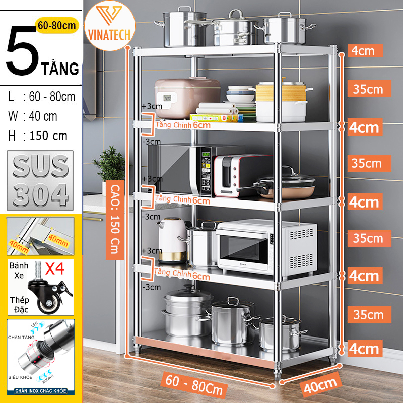 Kệ Inox Để Đồ Nhà Bếp Đa Năng 3 4 5 Tầng, Kệ Để Đồ Bếp Xoong Nồi Lò Vi ...