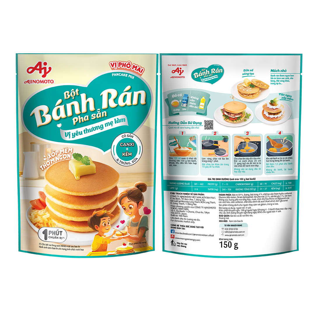 Mô tả Lốc 2 gói Bột Bánh Rán Pha Sẳn Vị Phô Mai Ajinomoto (150g/Gói) - 1