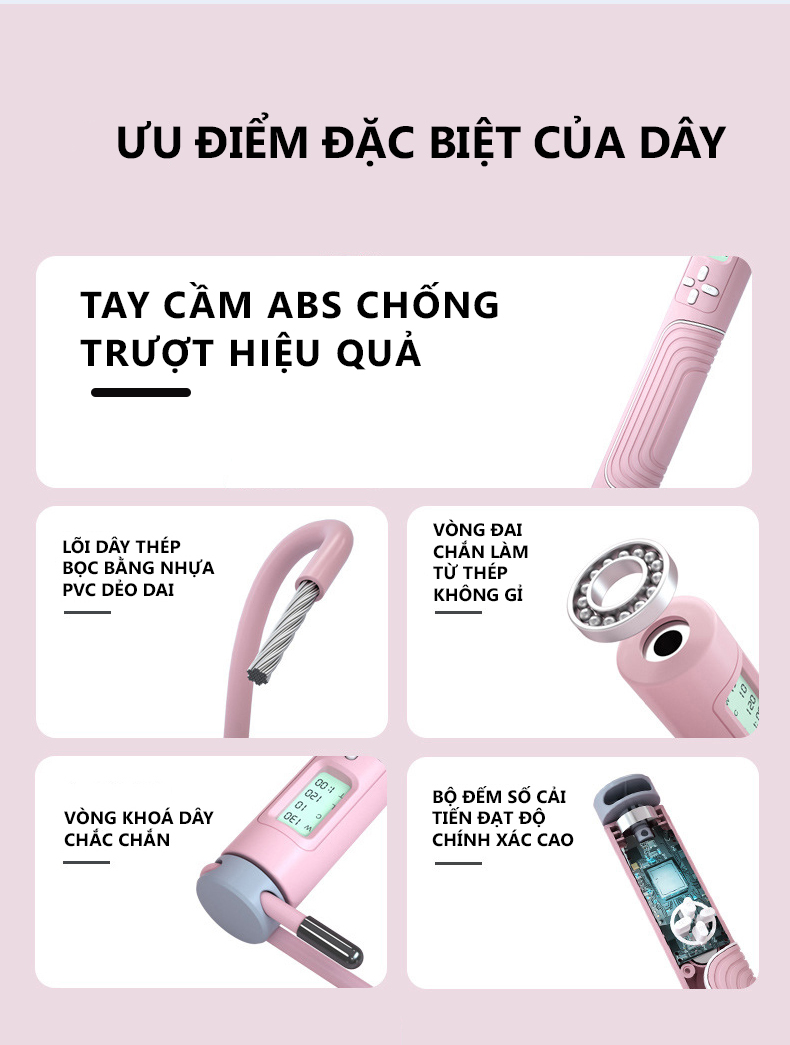 Mô tả Dây Nhảy Đếm Số Bảo Hành 12 Tháng Dây Nhảy Thể Thao Bộ Số Thông Minh Chất Liều Dây PVC Lõi Thép Cleacco DNDS Boro Sport - 2