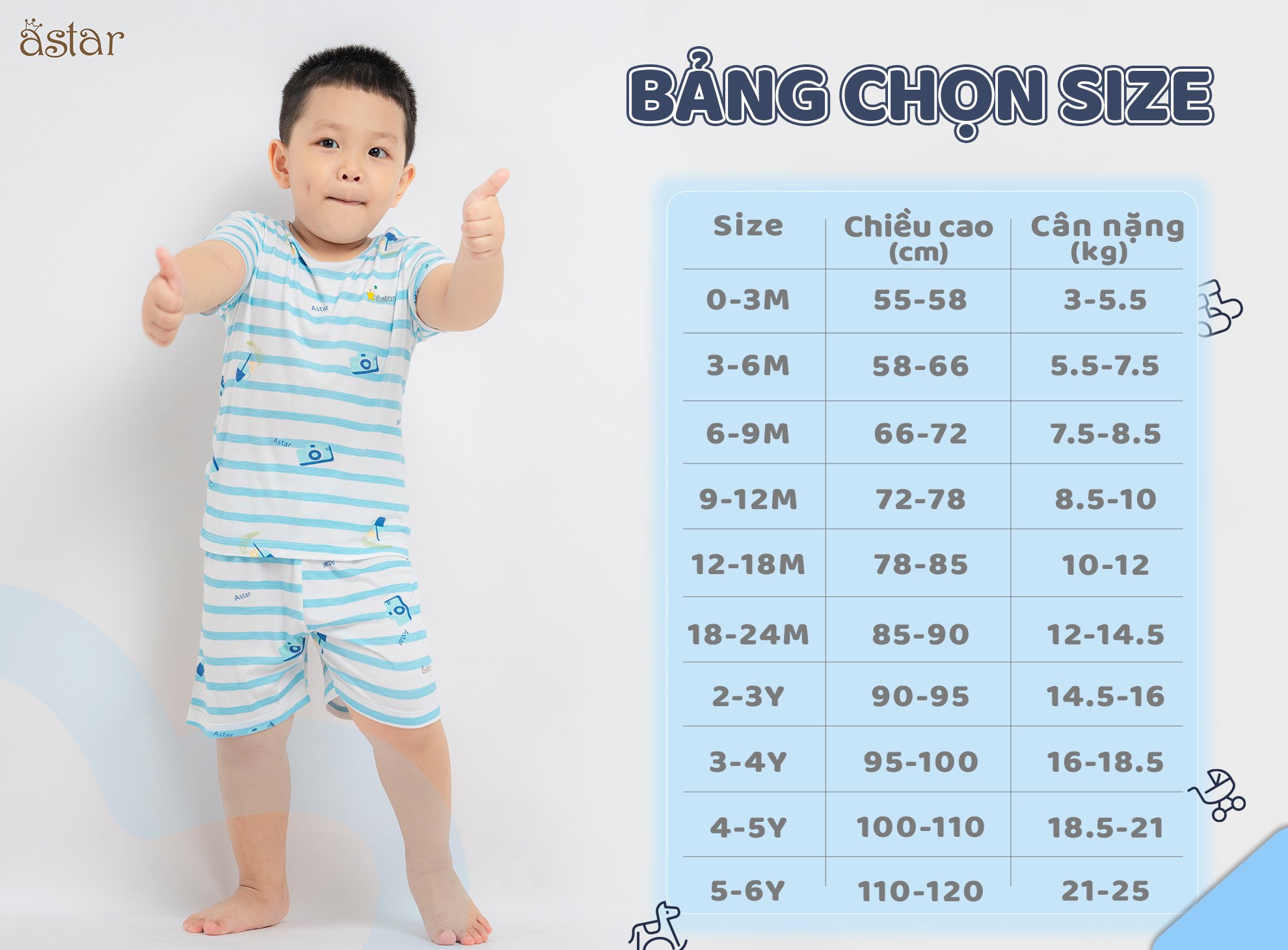 Mô tả Bộ cộc tay trẻ em Astar cài chéo sọc, vải petit cotton rayon, co giãn, mền mịn, mát cho bé 9M-5 tuổi - 3