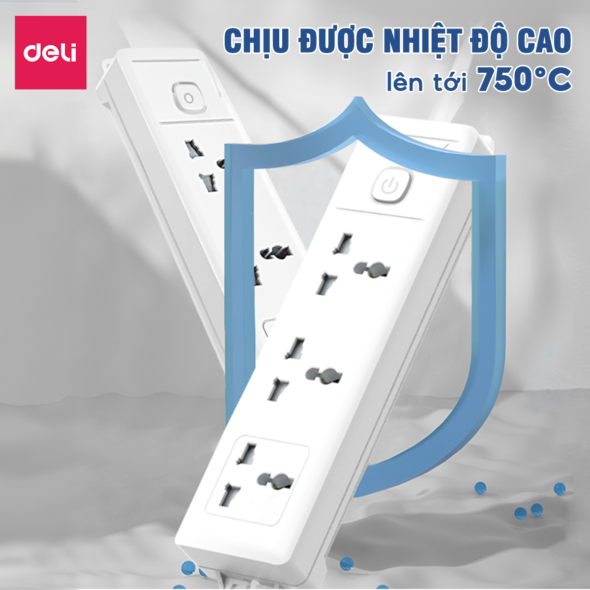 Mô tả Ô Cắm Điện DELI Công Suất Lớn 3250W Ổ Điện Đa Năng Chịu Tải Cao Sạc USB Tiết Diện Dây Đồng Lớn - 6