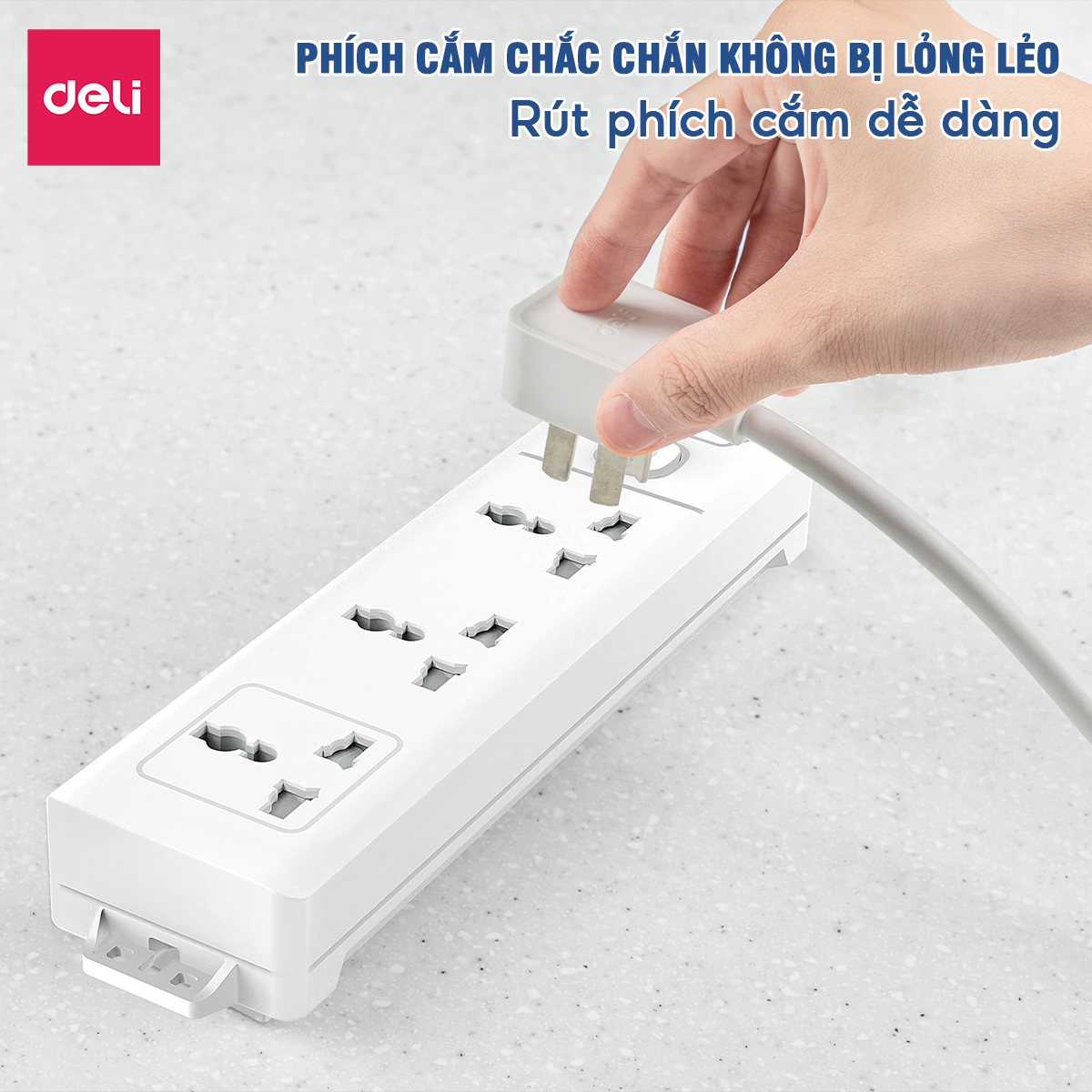Mô tả Ô Cắm Điện DELI Công Suất Lớn 3250W Ổ Điện Đa Năng Chịu Tải Cao Sạc USB Tiết Diện Dây Đồng Lớn - 7