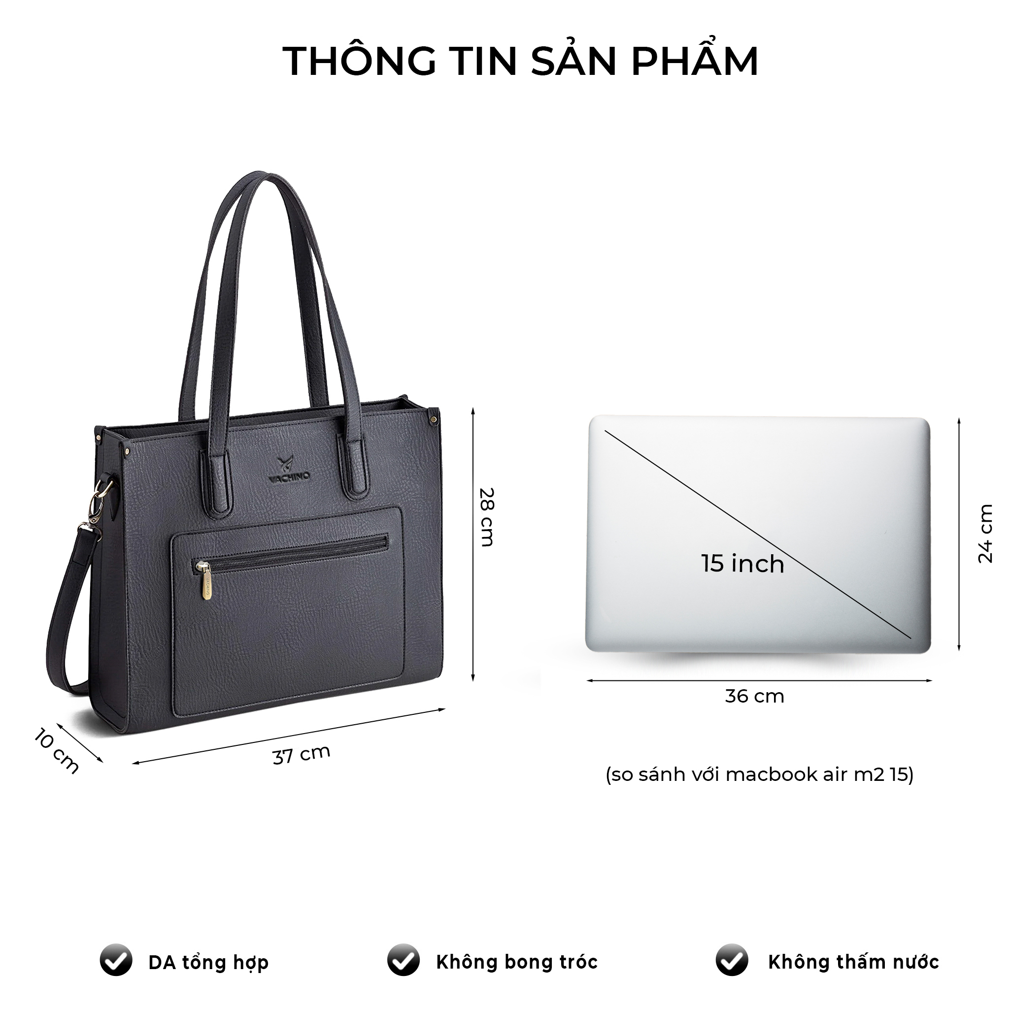 Mô tả Túi xách công sở Selene Bag đựng laptop 15.6in VACHINO-TX011 - 2