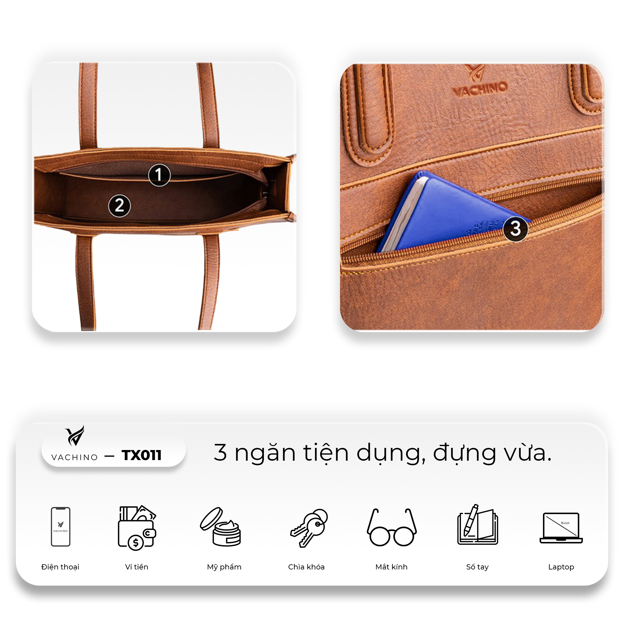 Mô tả Túi xách công sở Selene Bag đựng laptop 15.6in VACHINO-TX011 - 3