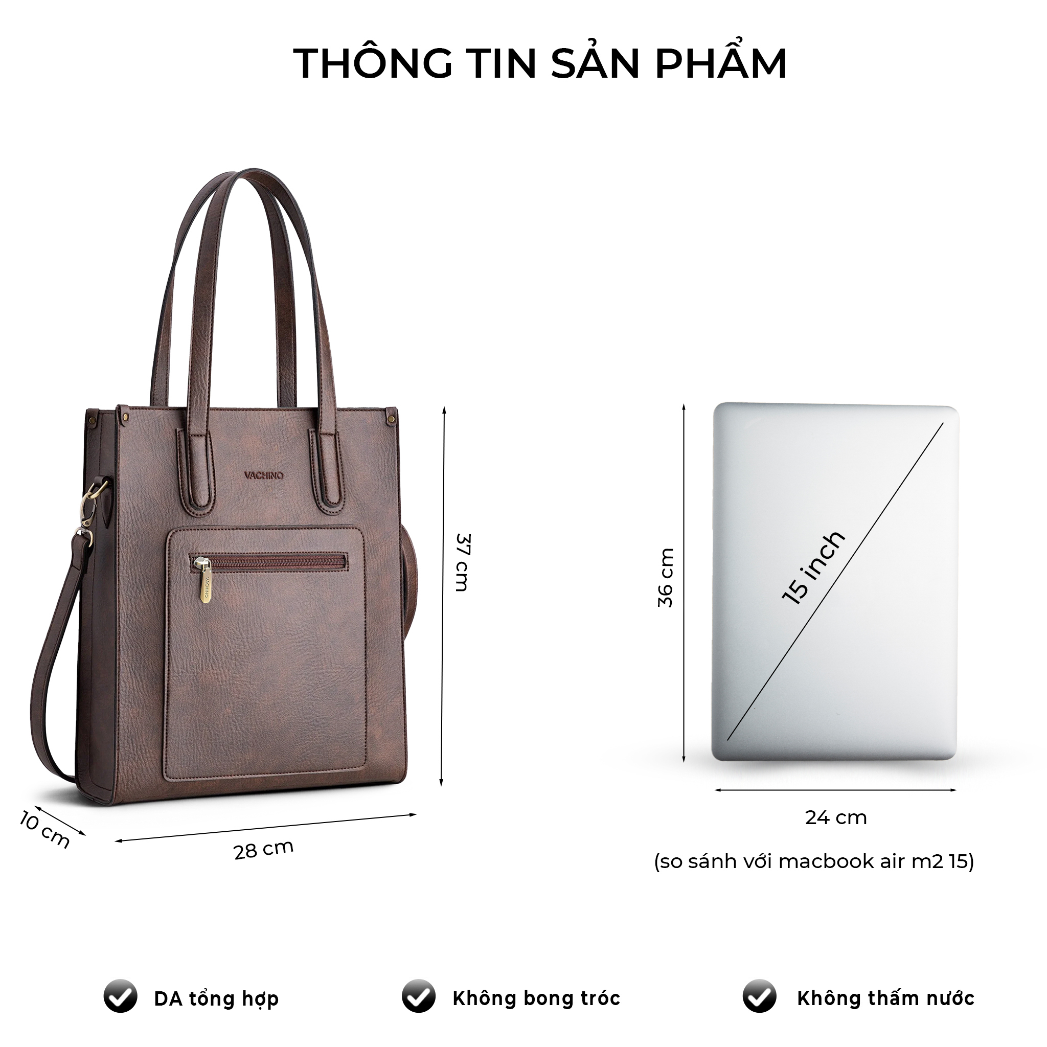 Mô tả Túi xách công sở nữ Selene Bag đựng laptop 15.6in VACHINO-TX010 - 2