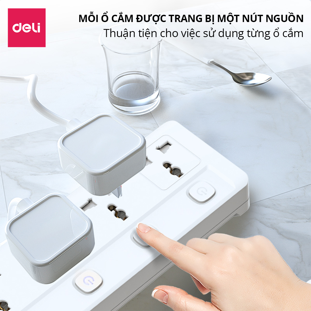 Chất liệu chống cháy ổ cắm điện Deli