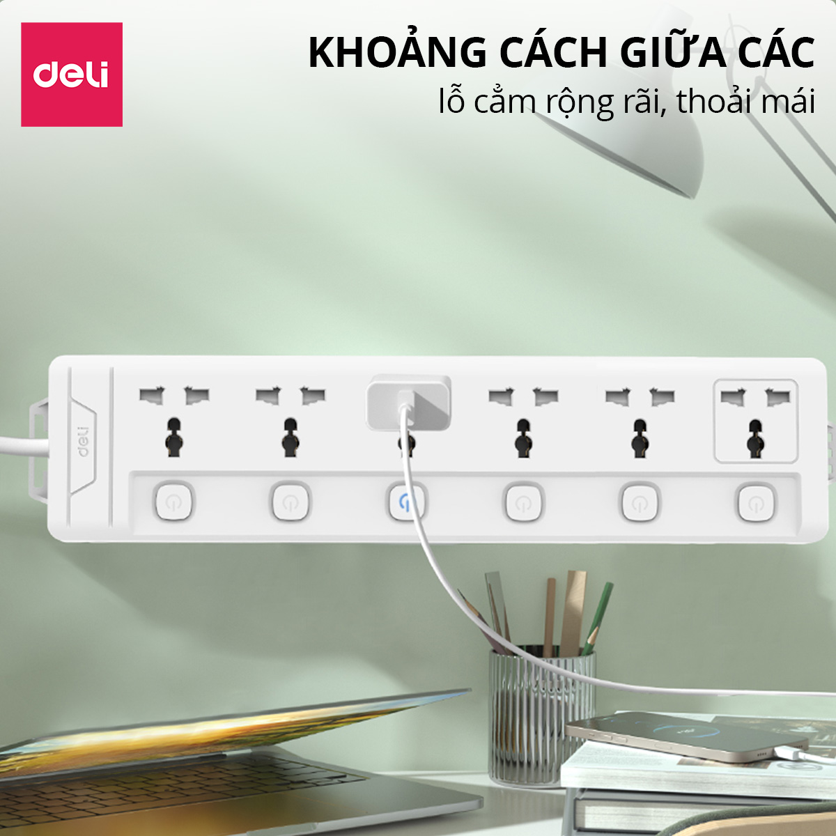 Kích thước ổ cắm điện Deli
