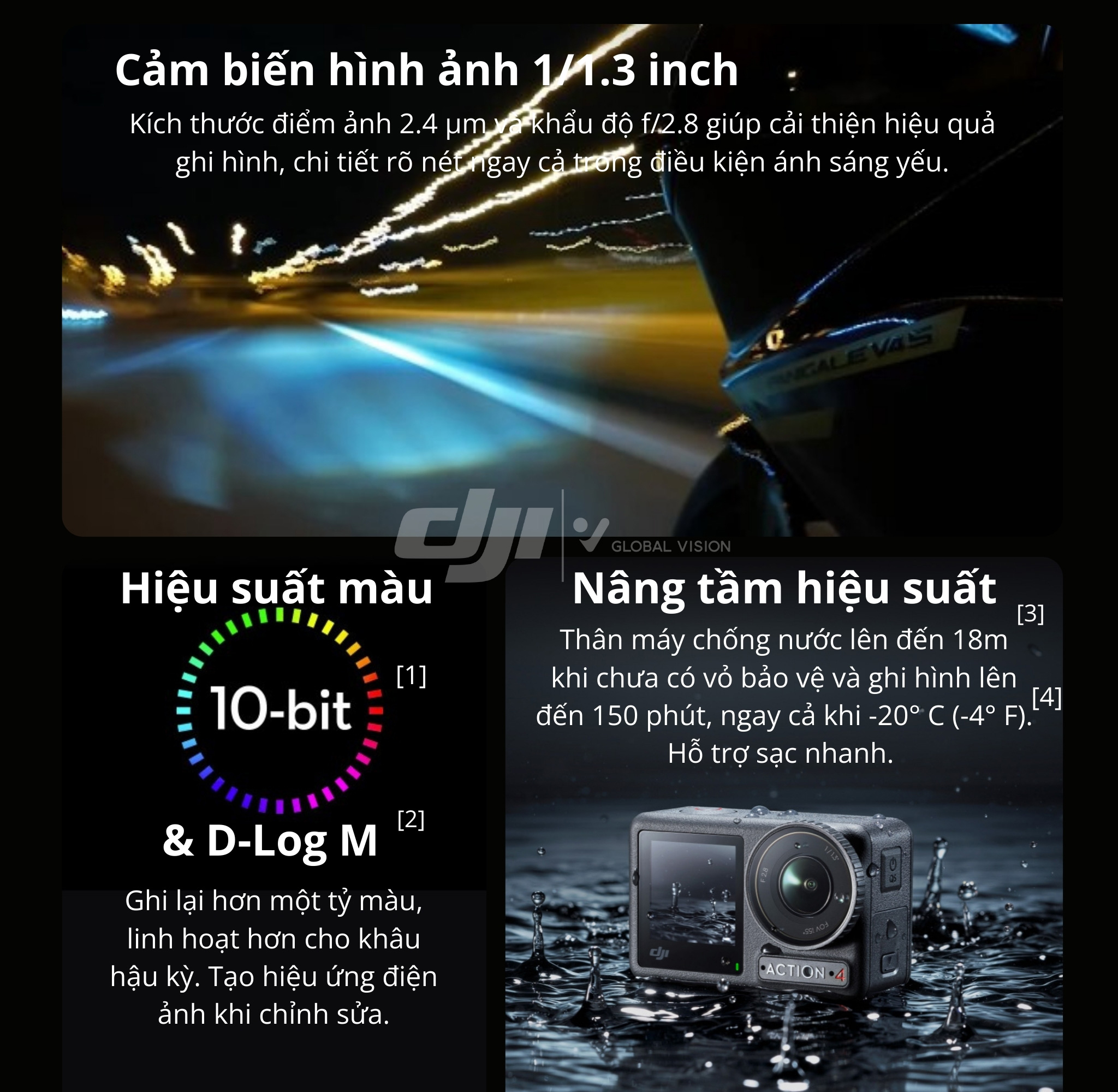 Mô tả Camera hành động DJI Osmo Action 4 máy quay hành trình 4K 120fps, góc siêu rộng, hoạt động tốt nhiệt độ thấp (DJI OA 4) - 2