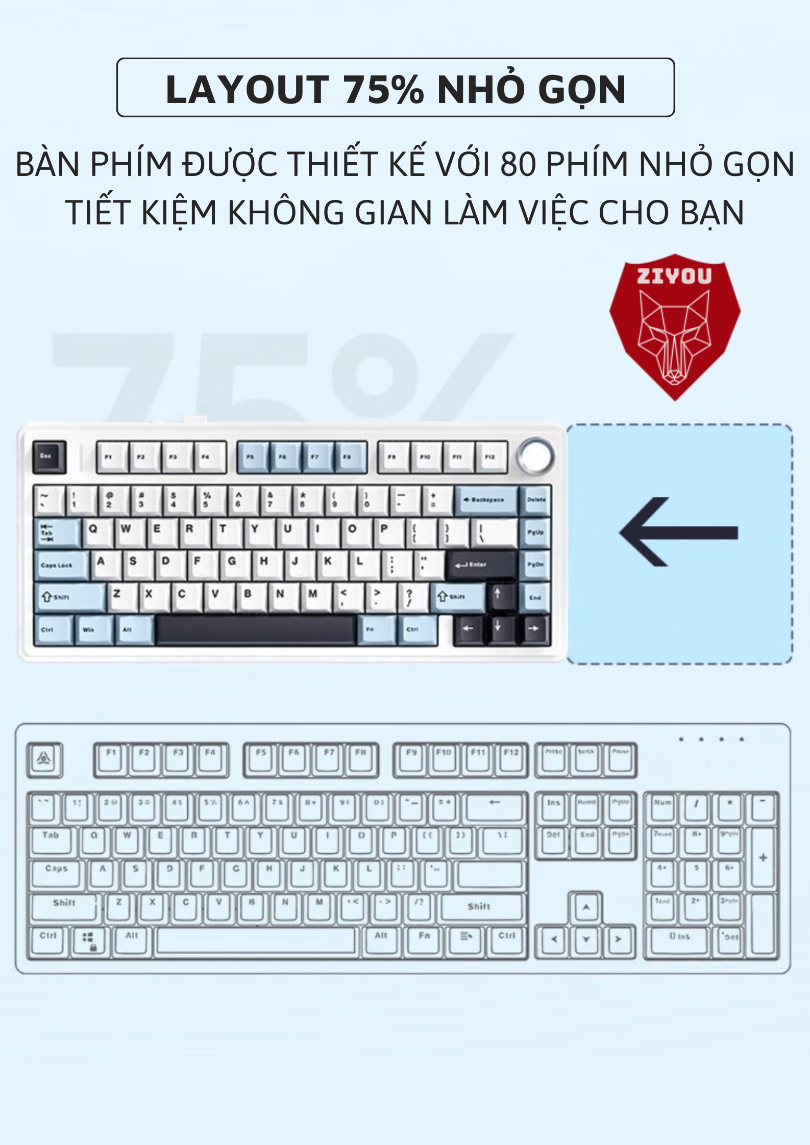 Mô tả Bàn Phím CƠ Bluetooth Ziyou AULA F75 Phiên Bản Mới PRO VIP V2 Led RGB Cho Máy Tính Laptop - 7