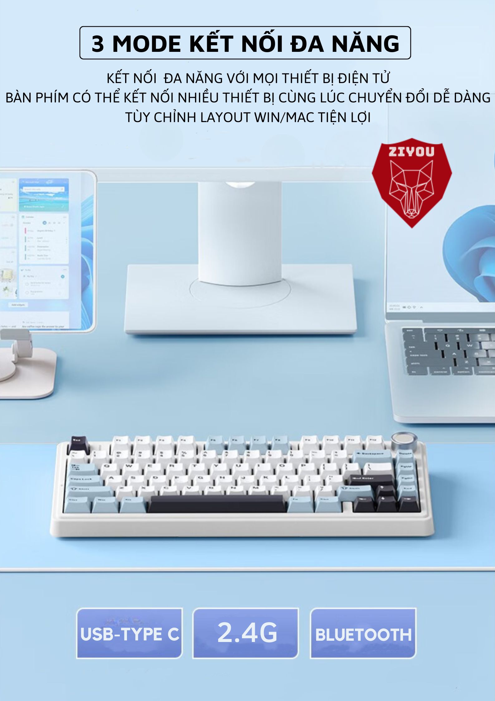 Mô tả Bàn Phím CƠ Bluetooth Ziyou AULA F75 Phiên Bản Mới PRO VIP V2 Led RGB Cho Máy Tính Laptop - 8