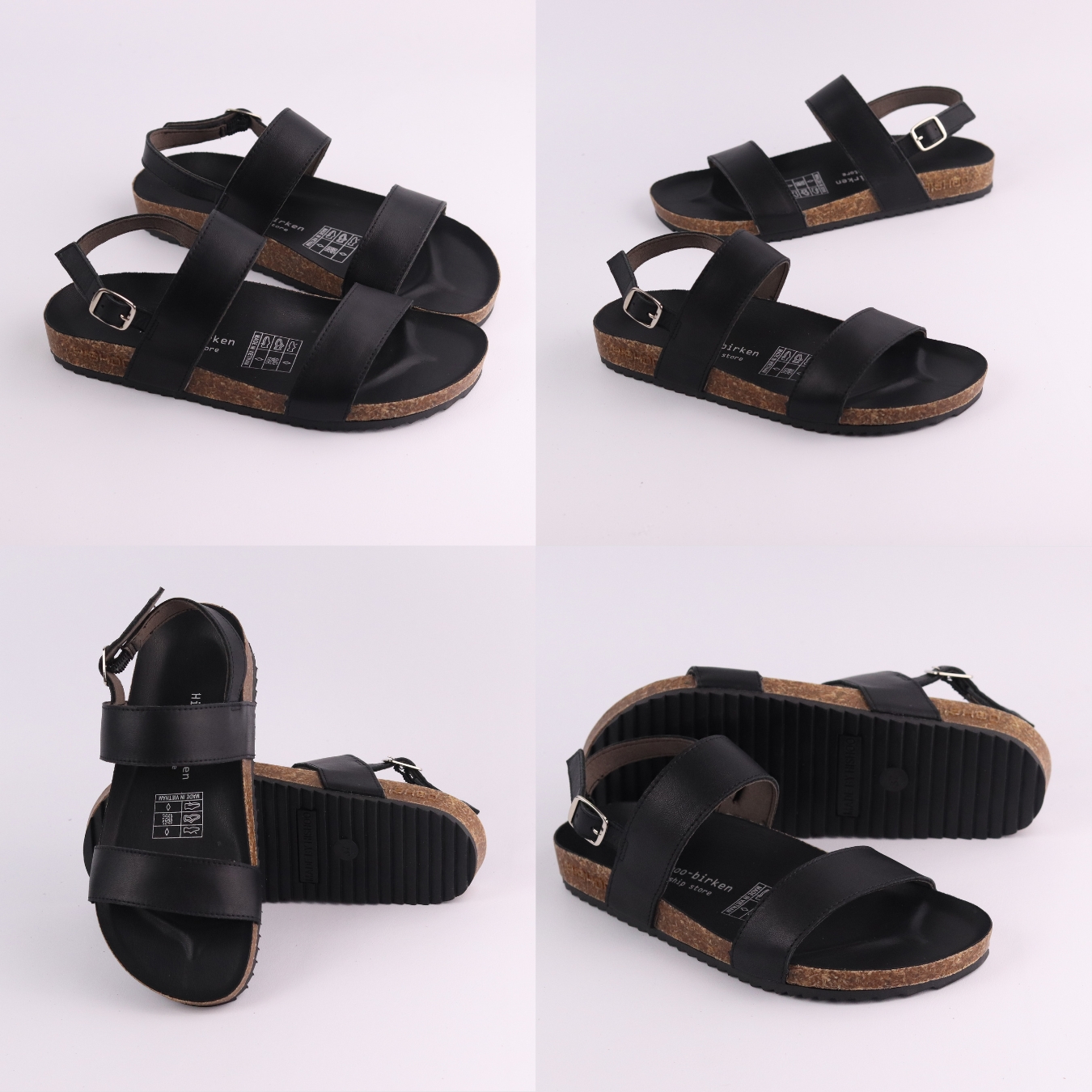 Mô tả Dép sandal đế trấu birken nam nữ unisex quai ngang da bò size 36-45 chính hãng Hishoo M050 - 7