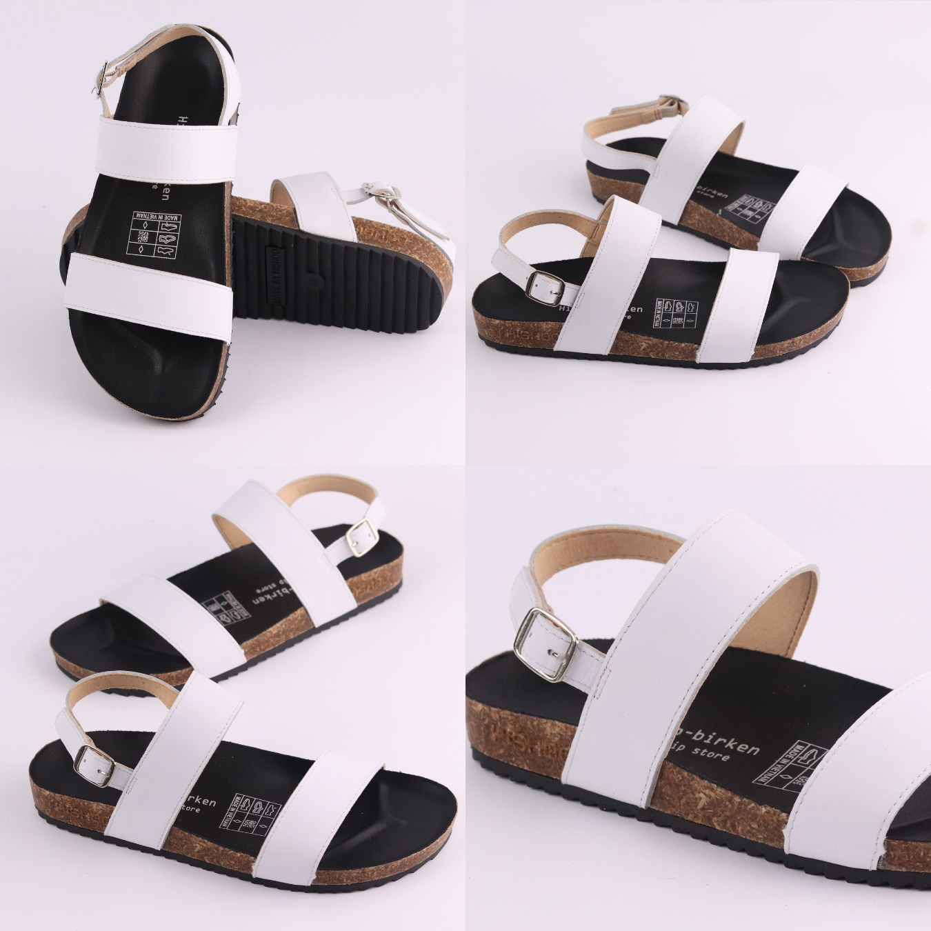 Mô tả Dép sandal đế trấu birken nam nữ unisex quai ngang da bò size 36-45 chính hãng Hishoo M050 - 9