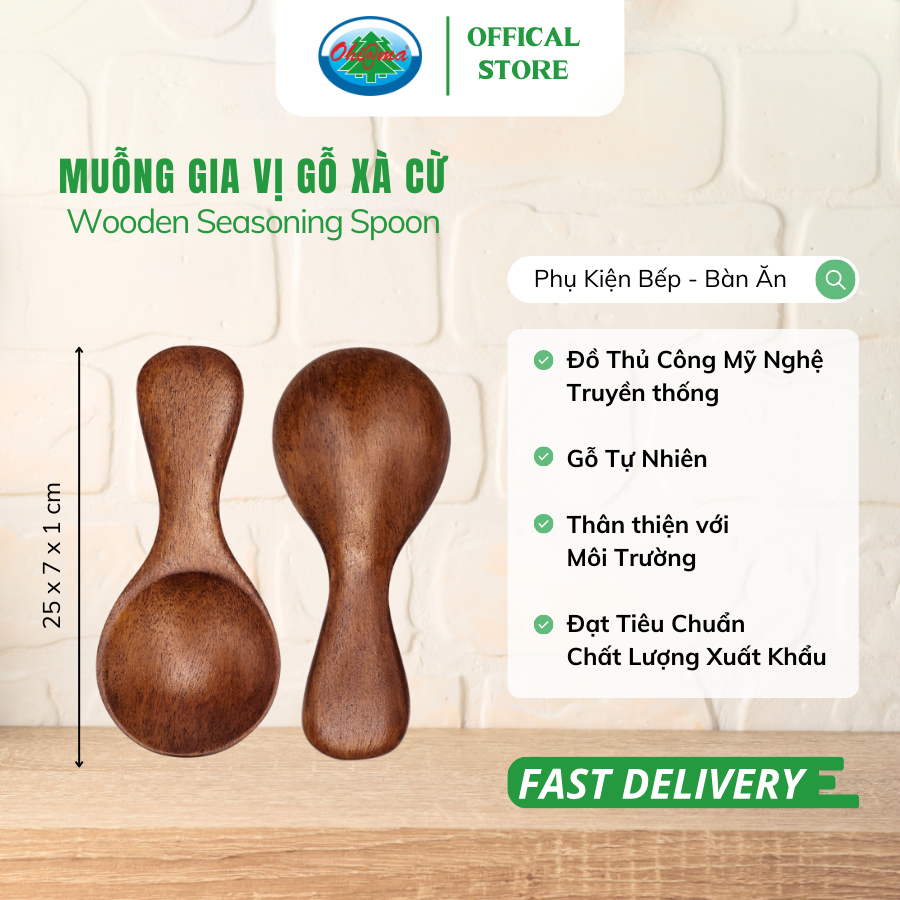 Mô tả Muỗng Gia Vị Gỗ Xà Cừ Ohiama Wooden Seasoning Spoon - Dụng Cụ Bếp, Bàn Ăn, Đồ Thủ Công VNXK, Tết - 1