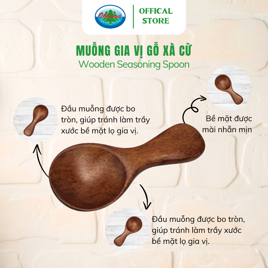 Mô tả Muỗng Gia Vị Gỗ Xà Cừ Ohiama Wooden Seasoning Spoon - Dụng Cụ Bếp, Bàn Ăn, Đồ Thủ Công VNXK, Tết - 2