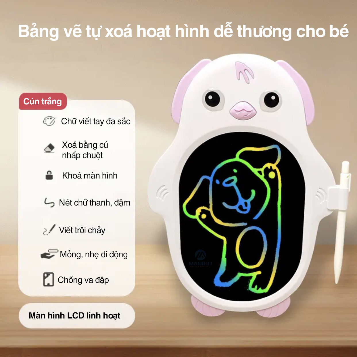 Mô tả Bảng vẽ tự xóa thông minh đa sắc KSD01 8.5inch màn hình LCD chống bức xạ ánh sáng xanh bảo hành 1năm - 7