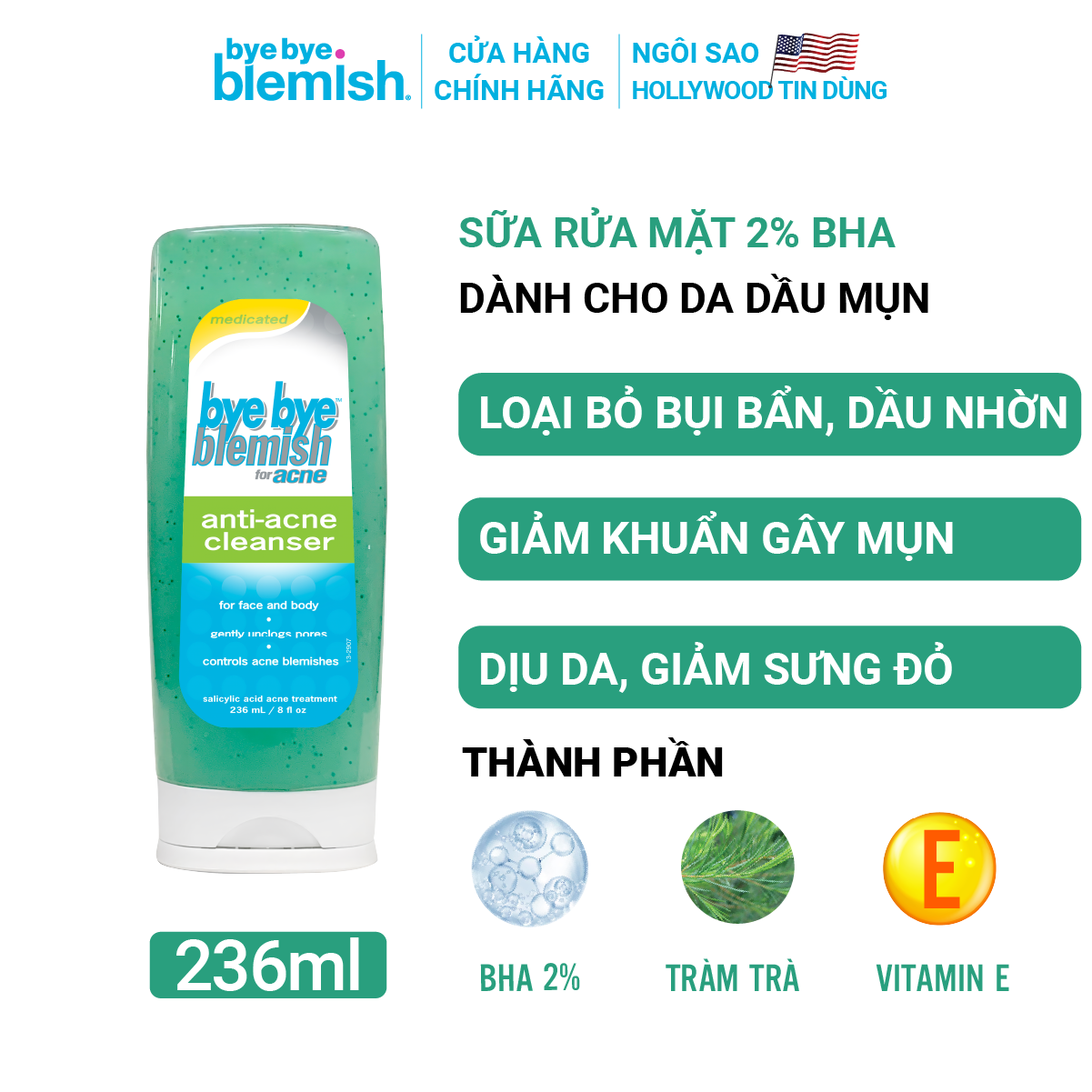 Mô tả DATE03/26-Sữa Rửa Mặt BHA 2% Sạch Sâu Và Ngăn Ngừa, Giảm Mụn Cho Da Dầu, Mụn Lưng Bye Bye Blemish For Anti-Acne Cleanser - 1