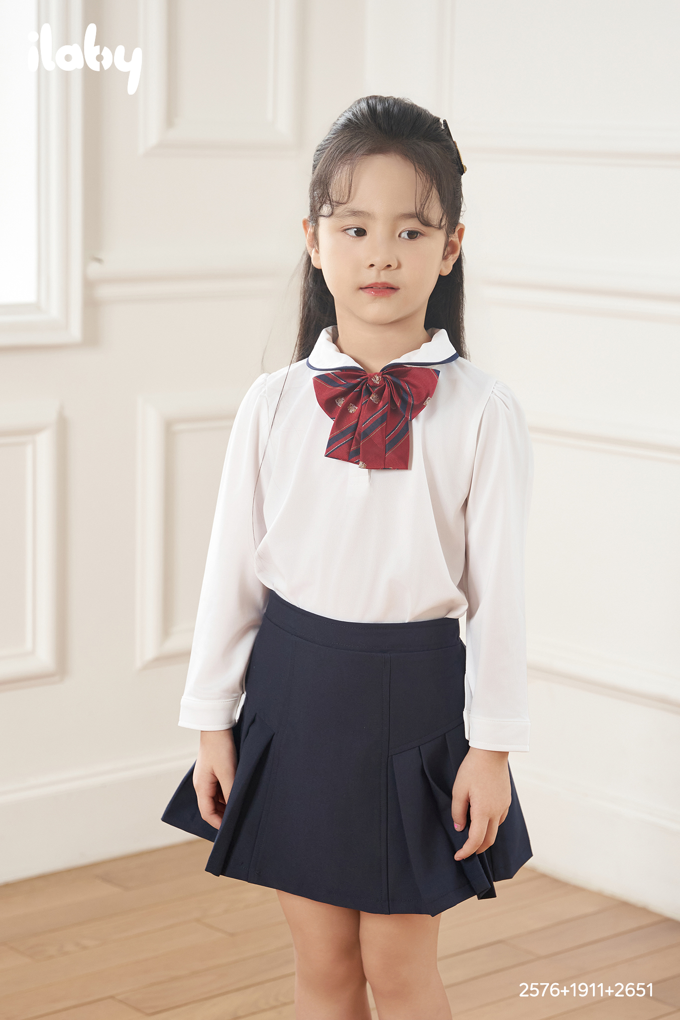 Mô tả Nơ cài áo ILABY cho bé gái họa tiết kẻ chéo dễ thương nơ phối áo sơ mi đi học [2651] - 1