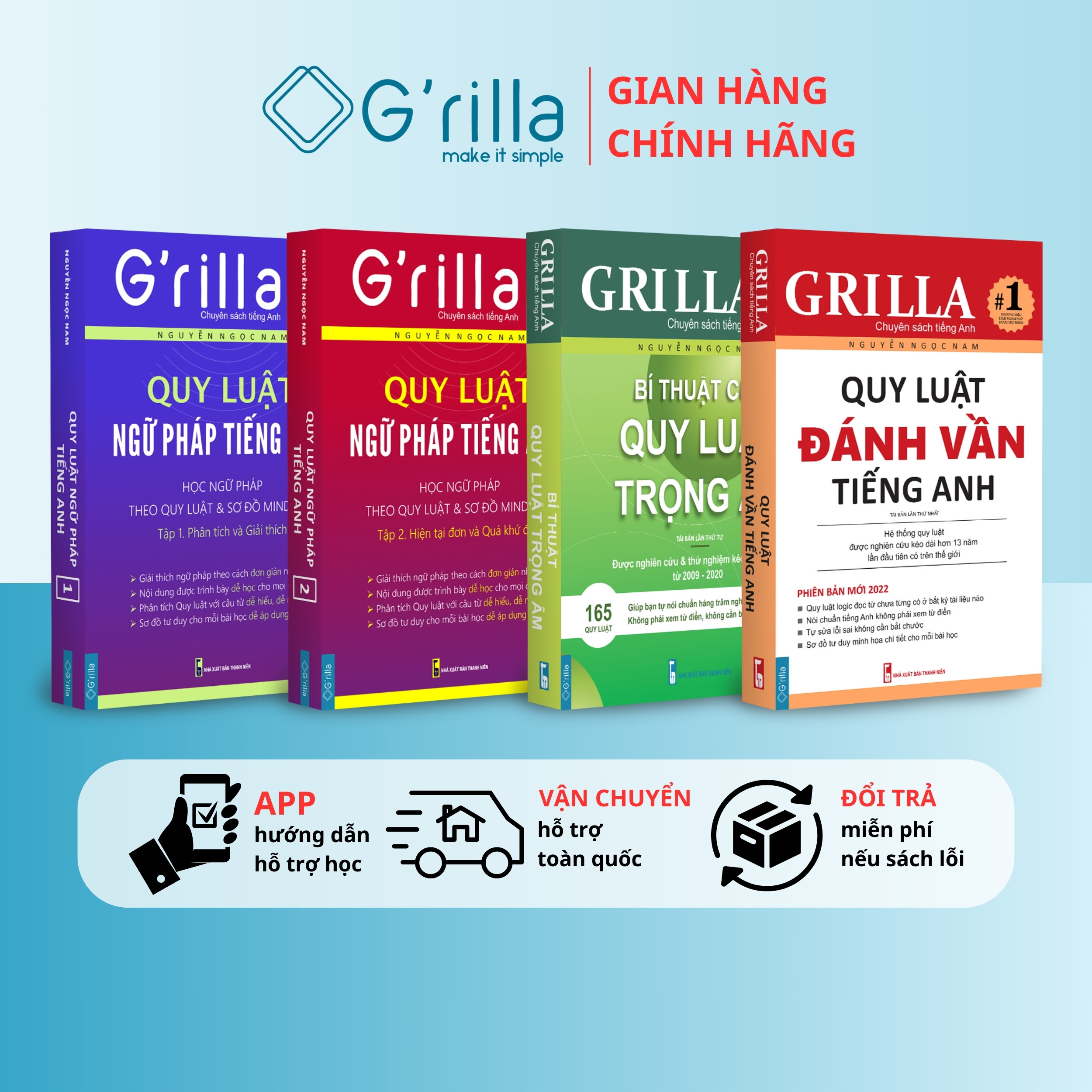 Mô tả Sách - Combo 4 Quy luật đánh vần tiếng Anh, Bí thuật trọng âm và Ngữ pháp theo quy luật 1 & 2 GRILLA - 1