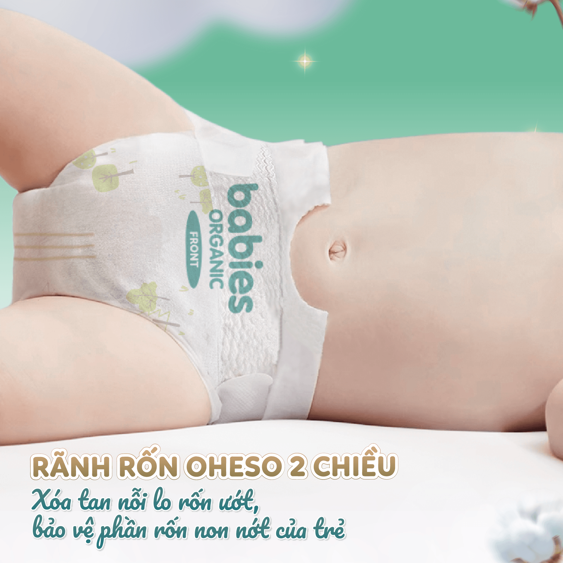 Mô tả Tã/Bỉm Babies Organic Siêu Mềm Mịn, 2mm Mỏng Thoáng, Lô Hội Ngừa Hăm Bí,Thương Hiệu Bỉm Việt - Size NB/S/M/L/XL/2XL/3XL - 8