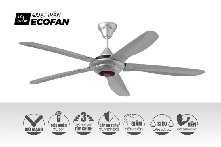 Quạt trần ECOFAN RUBY TLC, 5 Cánh Bạc Điều Khiển Từ Xa Làm Mát Nhanh ...
