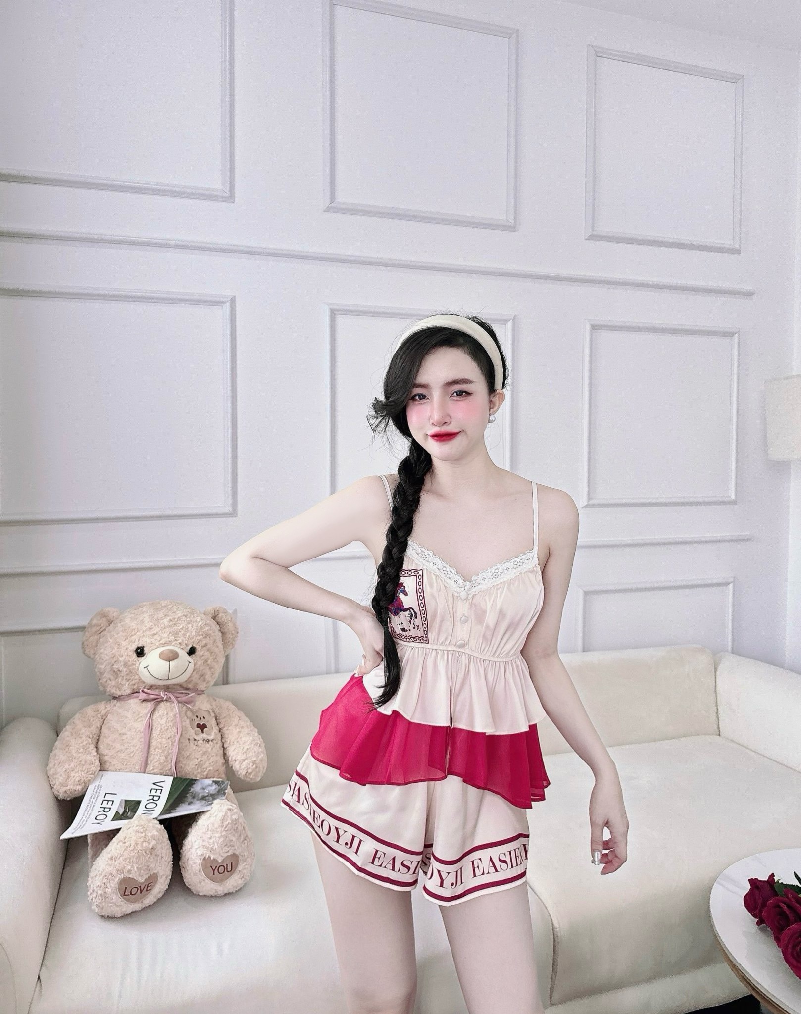 Đồ ngủ sexy nữ SOJUN tơ ánh màu xanh dương