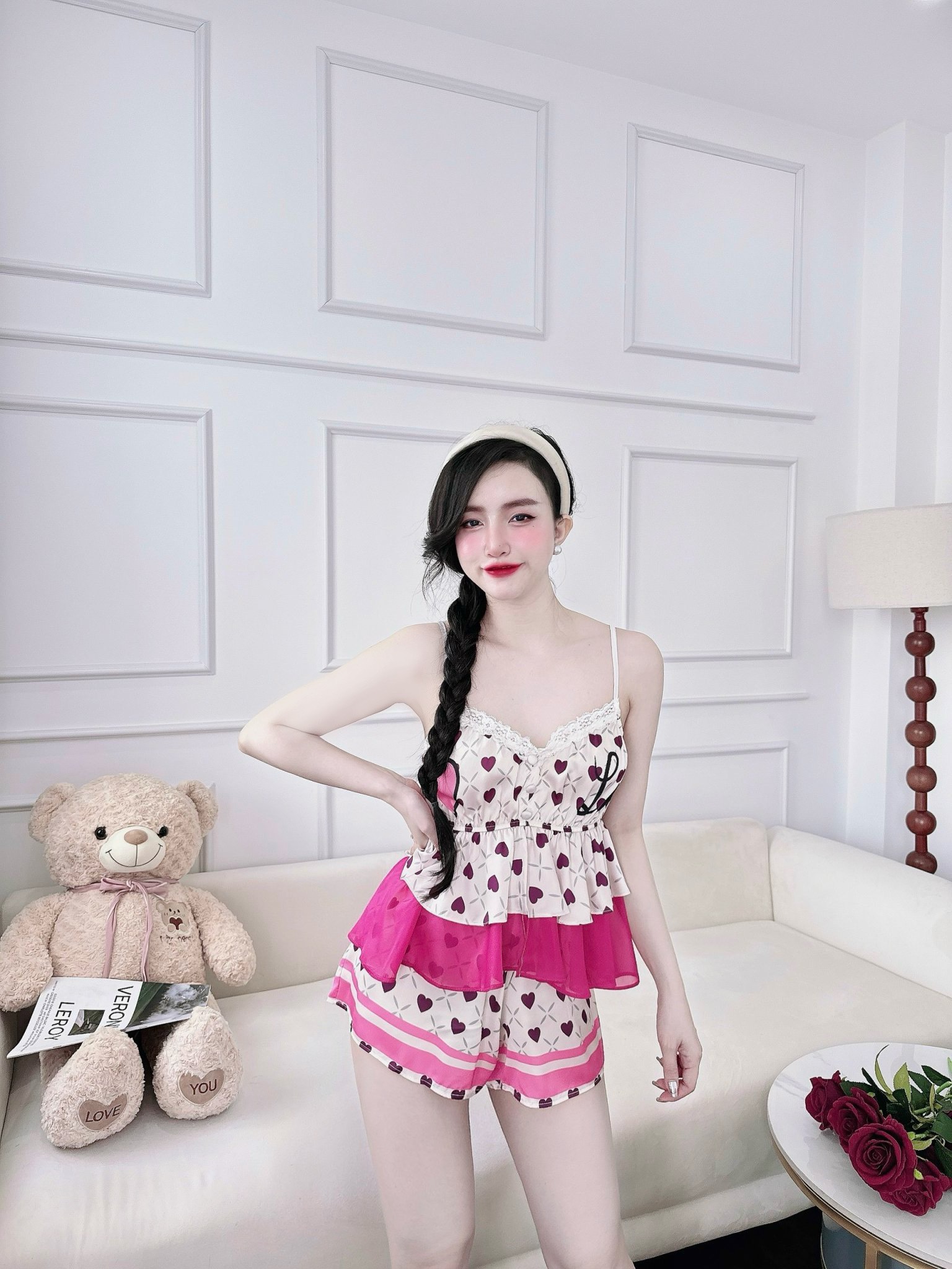 Đồ ngủ sexy nữ SOJUN tơ ánh màu trắng