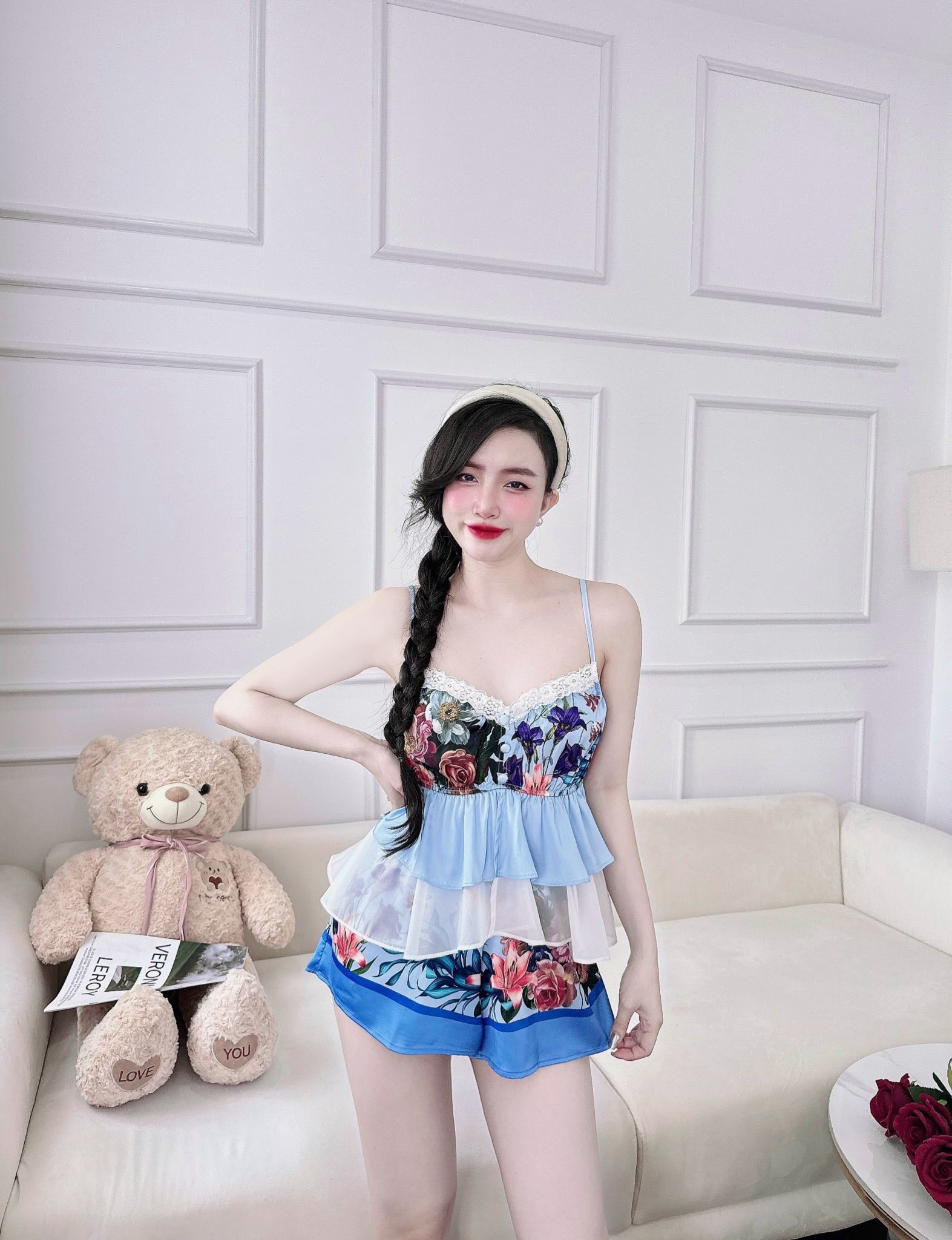 Mô tả Đồ Ngủ Sexy Nữ SOJUN Bộ Sexy Tơ Ánh Nút Bọc Dưới 62Kg - 10