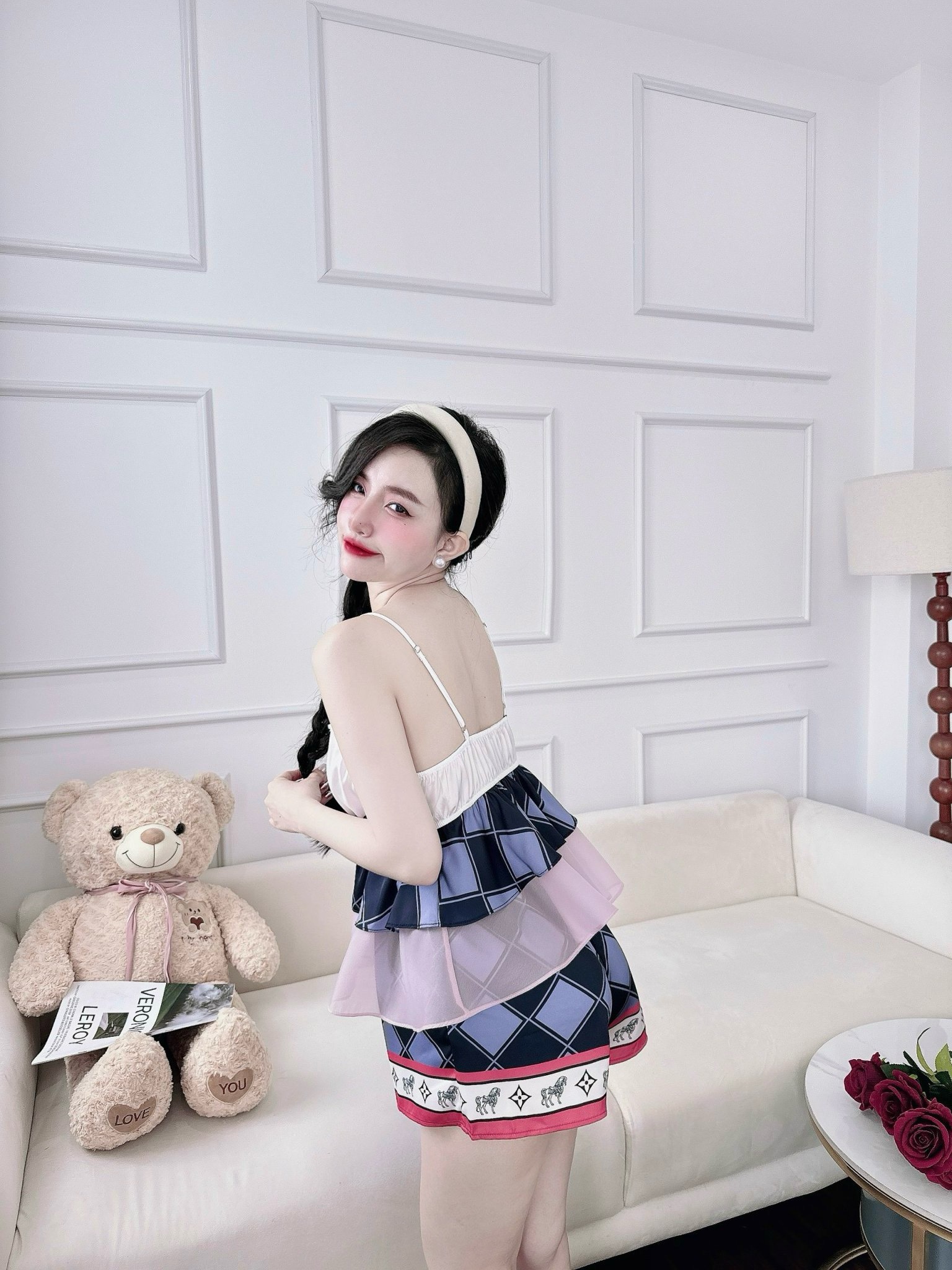 Mô tả Đồ Ngủ Sexy Nữ SOJUN Bộ Sexy Tơ Ánh Nút Bọc Dưới 62Kg - 12