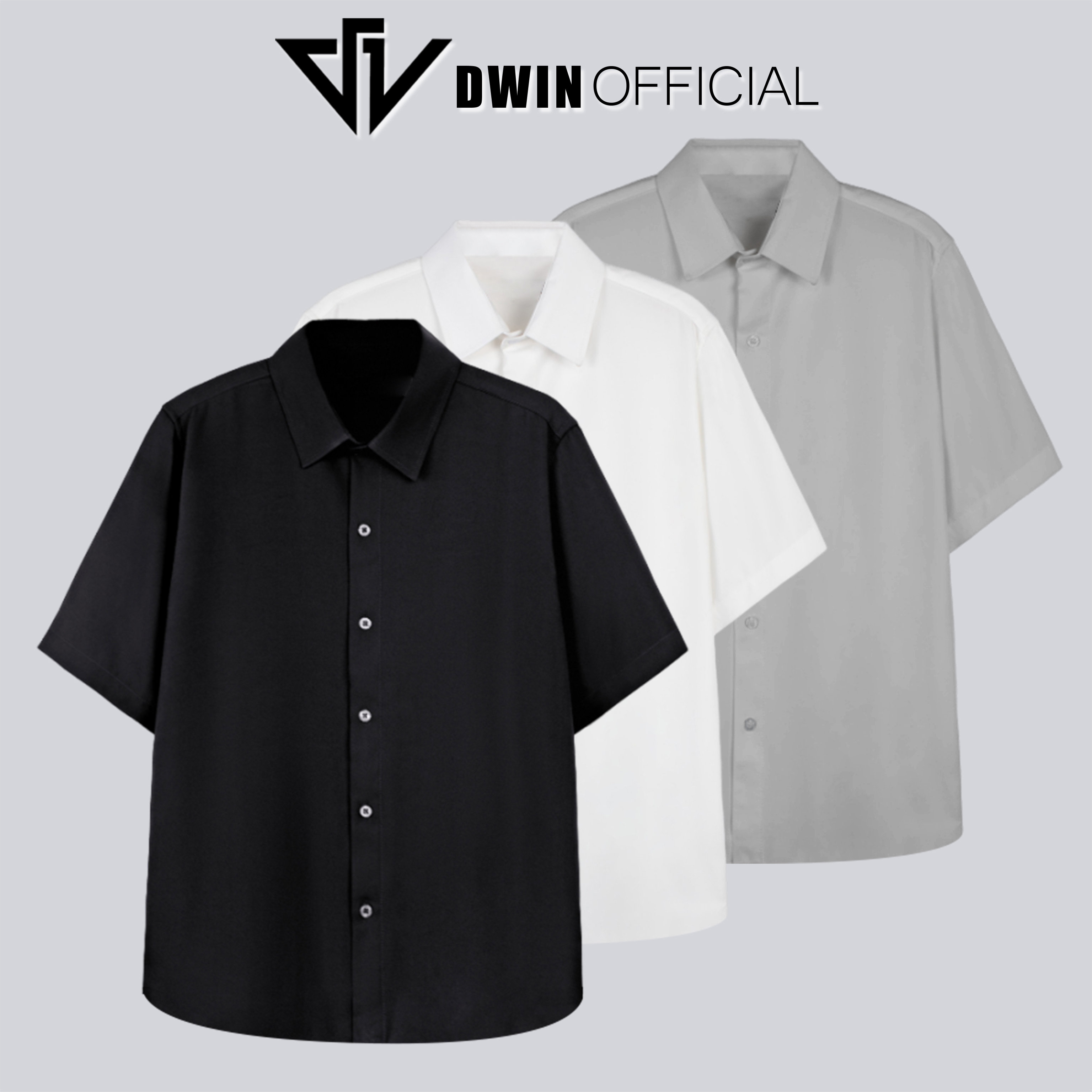 Mô tả Áo sơ mi ngắn tay nam nữ DWIN chất vải kaki cotton 300 gsm cộc basic unisex đứng form rộng không nhăn cao cấp - 2