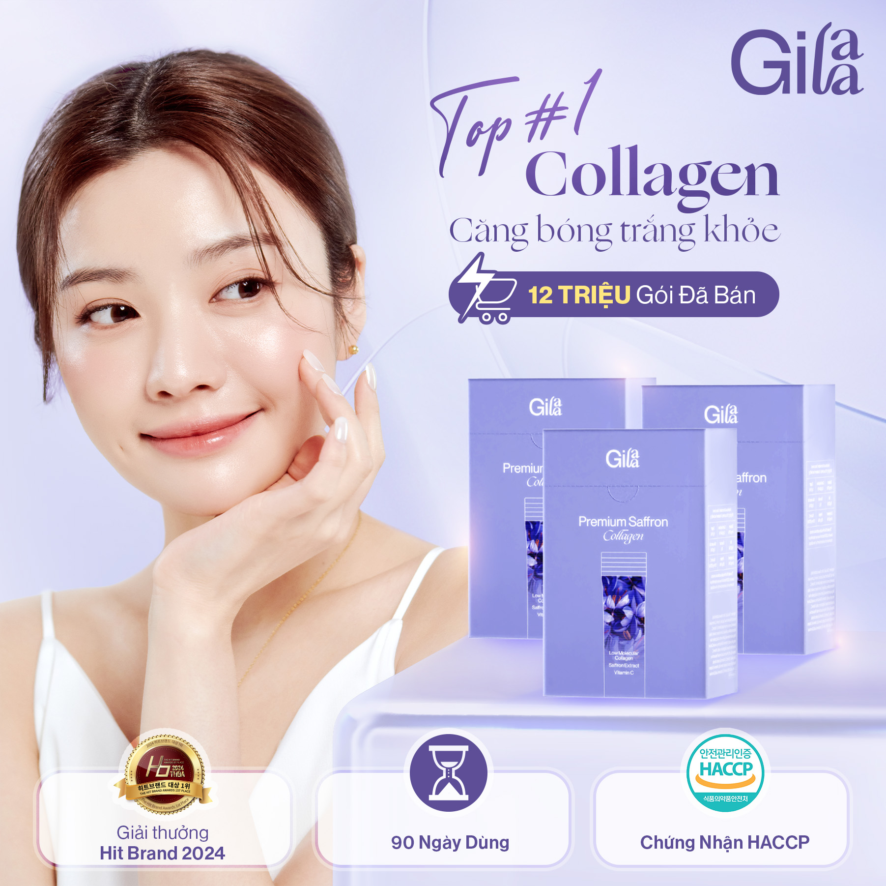 Mô tả Combo 3 Hộp Bột Uống Collagen Saffron Gilaa Căng Bóng Trắng Khỏe (180 gói x 2g) - 1