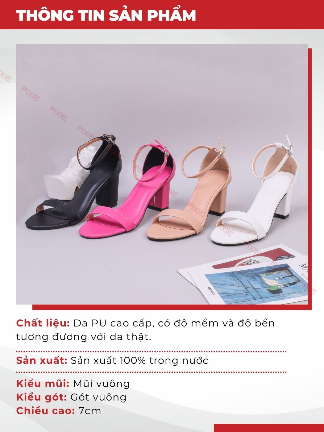 Mô tả Giày Sandal Nữ Cao Gót 7cm Đế Vuông Pixie X848 - 2